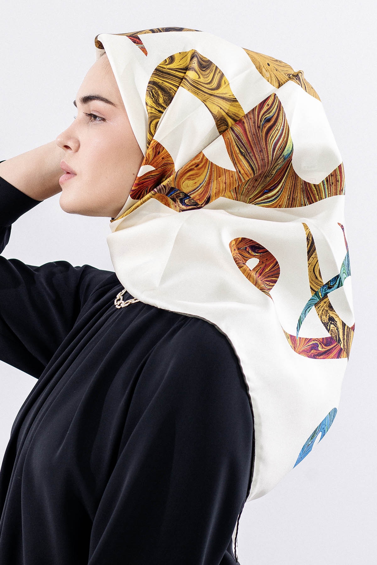 157 İpek Eşarp 90*90 Vav Desen - Haki - 3