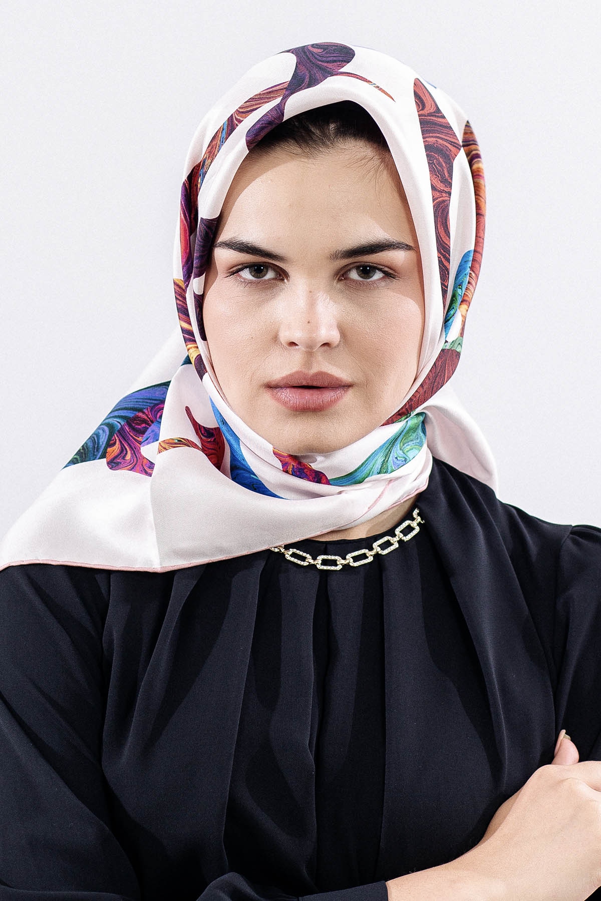 157 İpek Eşarp 90*90 Vav Desen - Pudra - 1