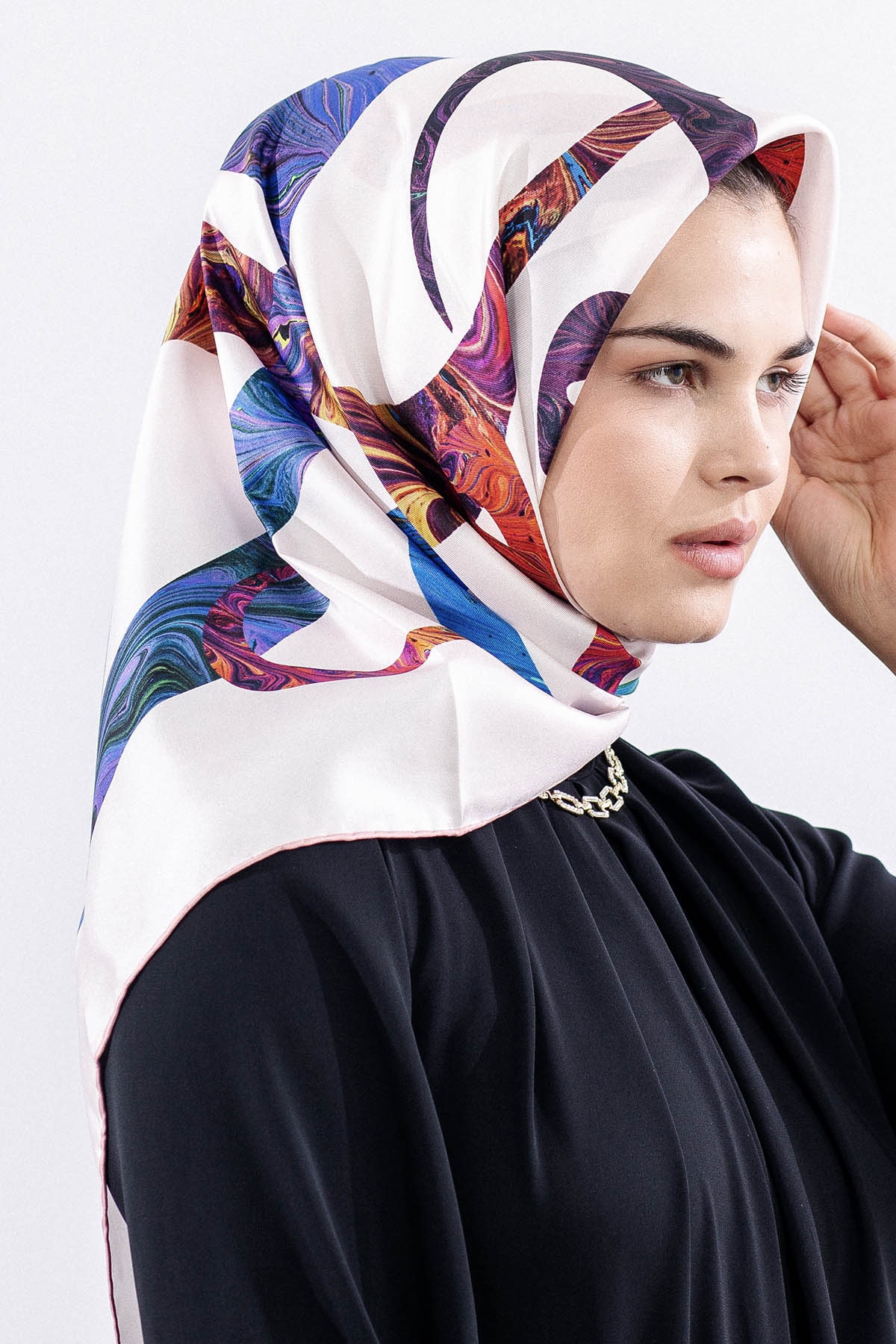 157 İpek Eşarp 90*90 Vav Desen - Pudra - 2