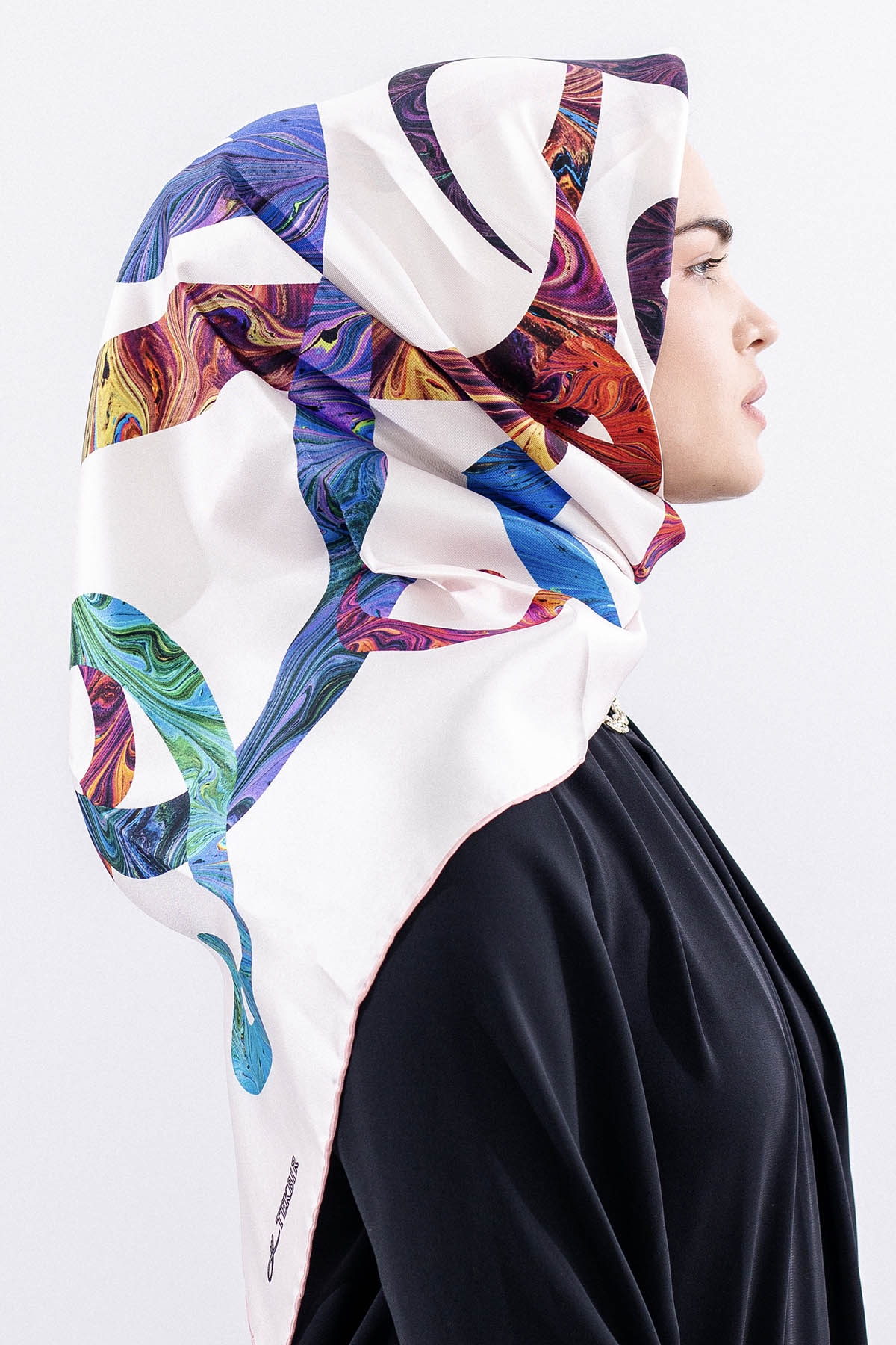 157 İpek Eşarp 90*90 Vav Desen - Pudra - 3