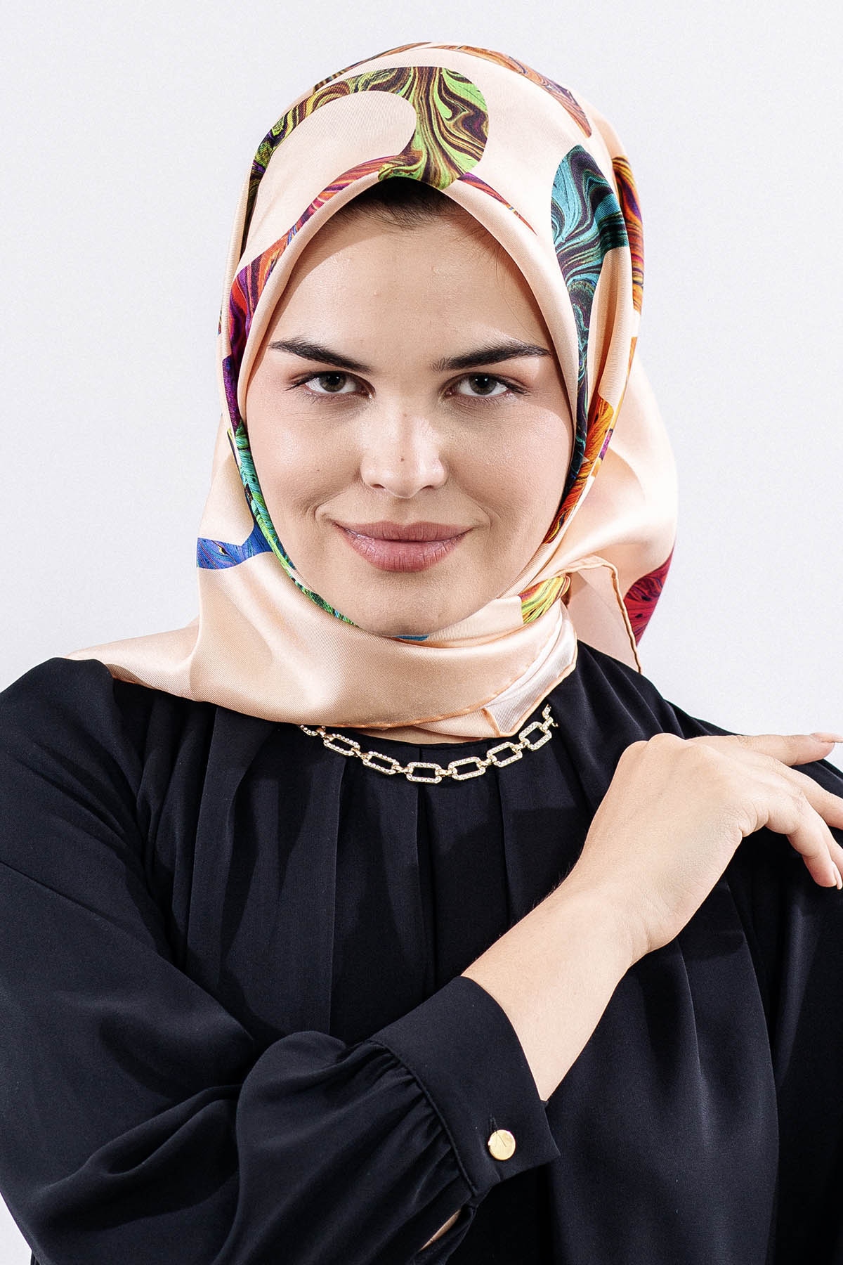 157 İpek Eşarp 90*90 Vav Desen - Vizon - 1