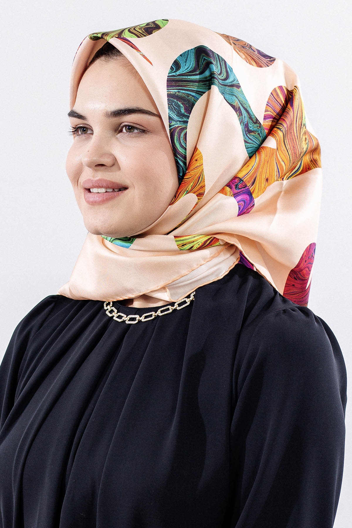 157 İpek Eşarp 90*90 Vav Desen - Vizon - 2