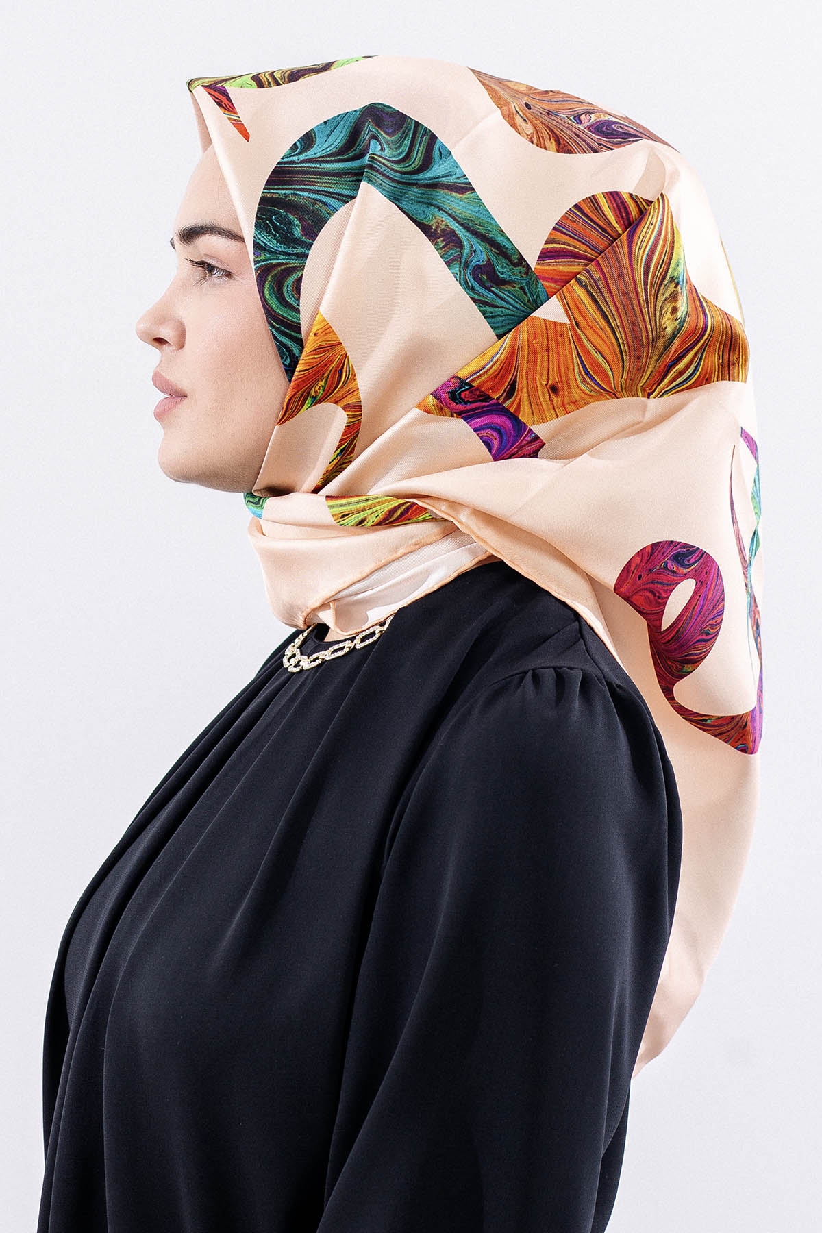 157 İpek Eşarp 90*90 Vav Desen - Vizon - 3