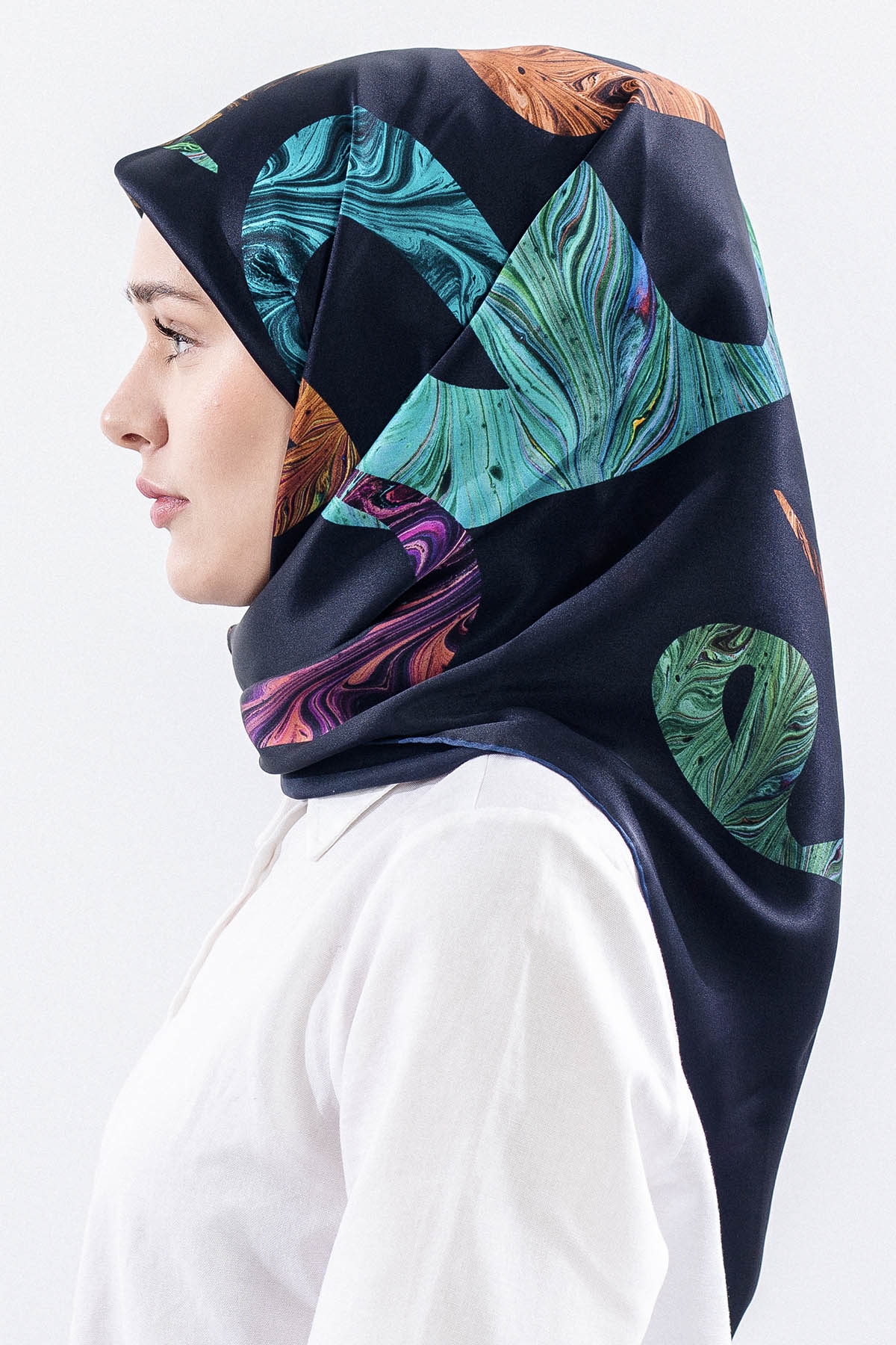 157 İpek Eşarp Vav Desen Sura Kumas - Lacivert - 3