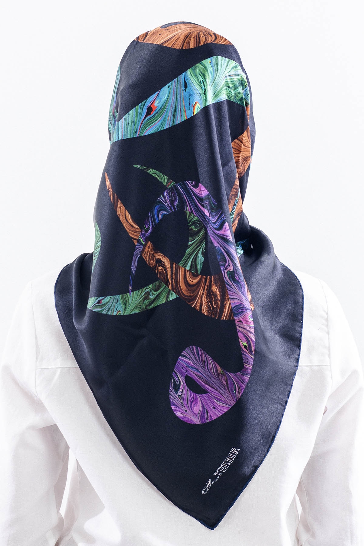 157 İpek Eşarp Vav Desen Sura Kumas - Lacivert - 4