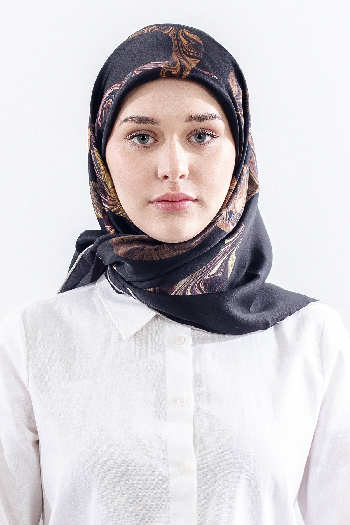 157 İpek Eşarp Vav Desen Sura Kumas - Siyah - 1