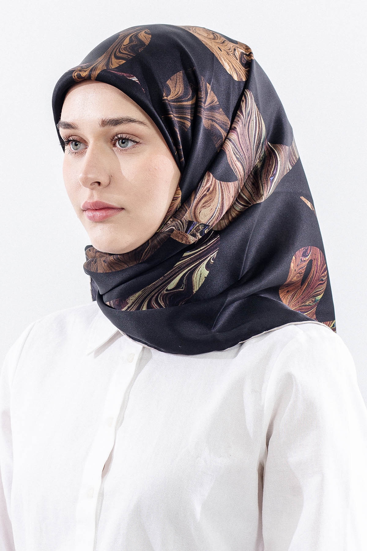 157 İpek Eşarp Vav Desen Sura Kumas - Siyah - 2