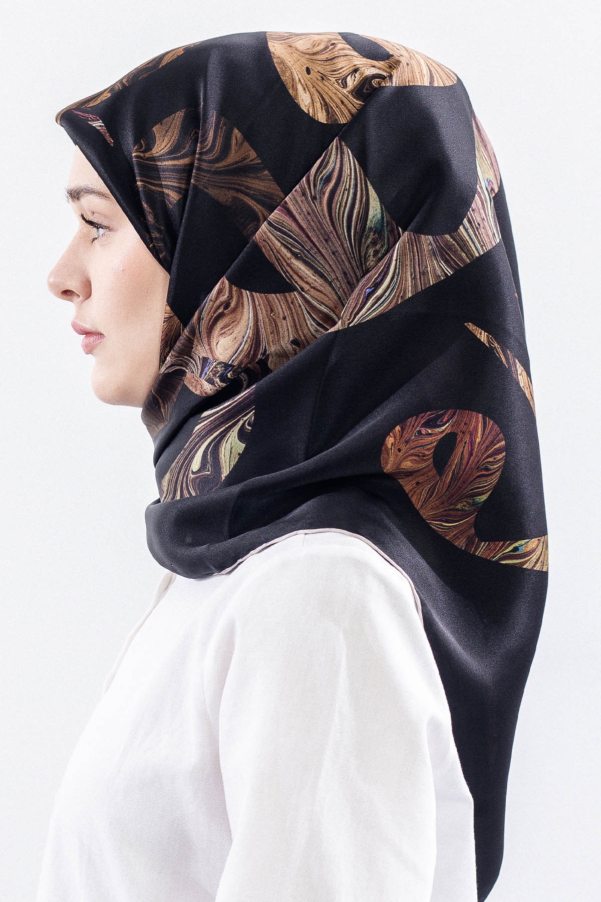 157 İpek Eşarp Vav Desen Sura Kumas - Siyah - 3