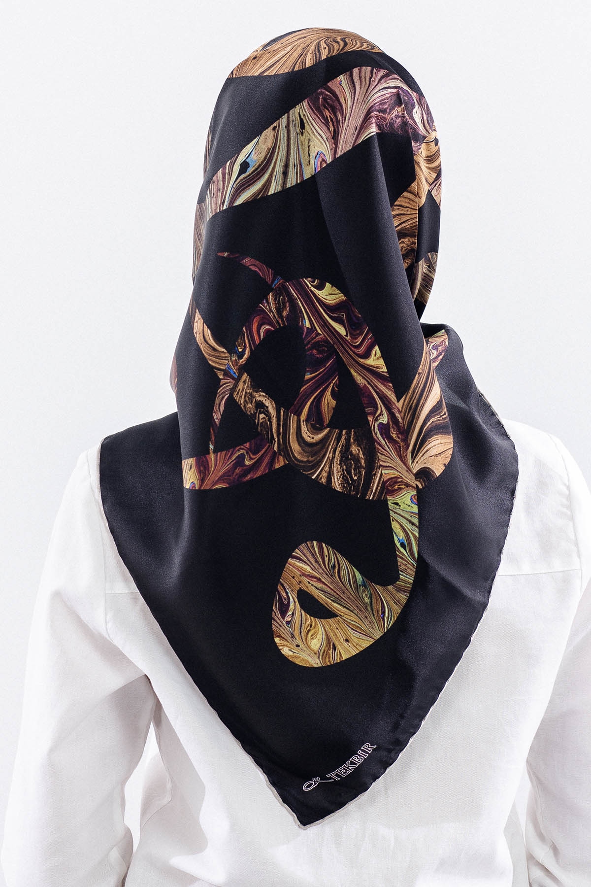 157 İpek Eşarp Vav Desen Sura Kumas - Siyah - 4