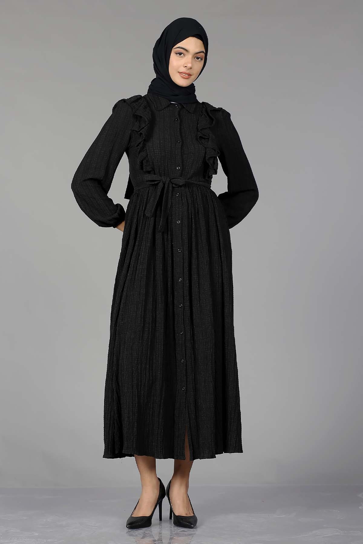 1667 Elbise 38-44 Firfir - Siyah - 1