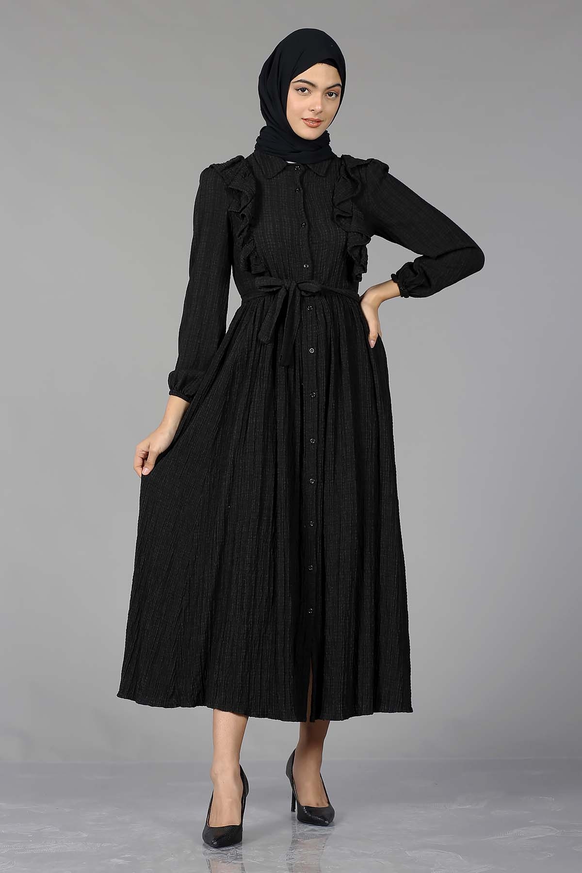 1667 Elbise 38-44 Firfir - Siyah - 2