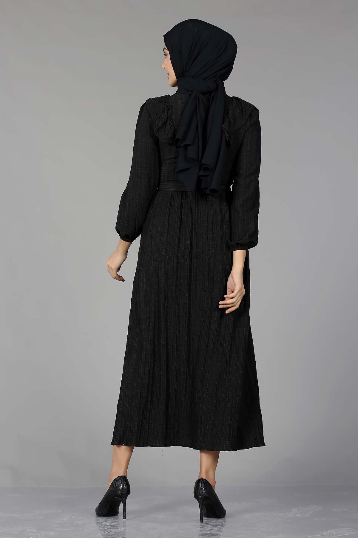 1667 Elbise 38-44 Firfir - Siyah - 4