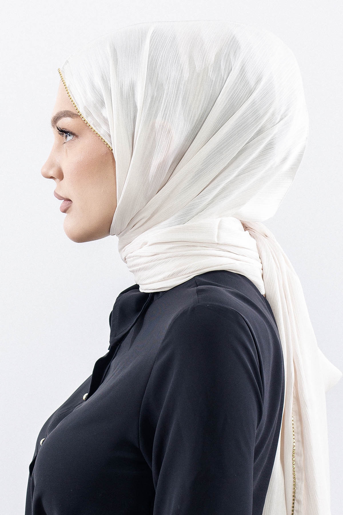 16862 Fv Taşli Brillant şal - Krem - 3