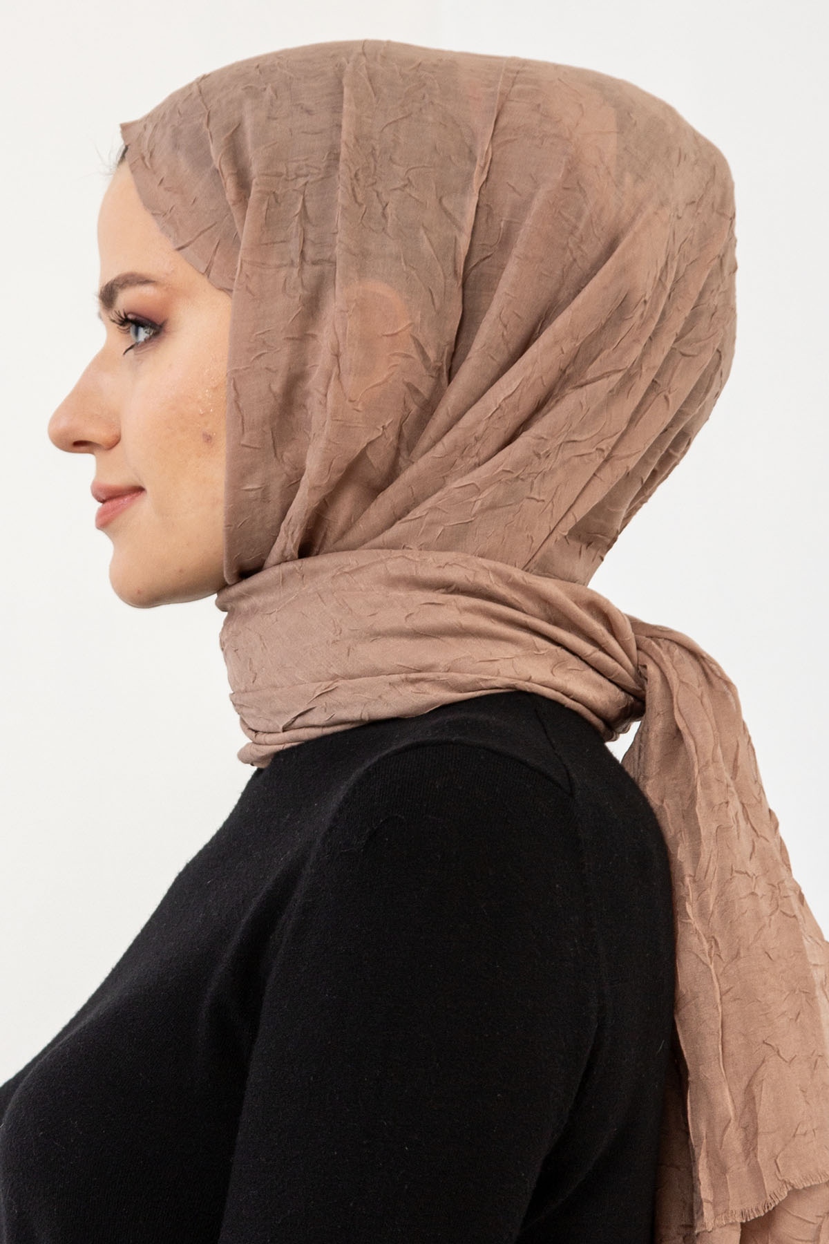 17114 Kraşli Bambu şal - Bej - 3