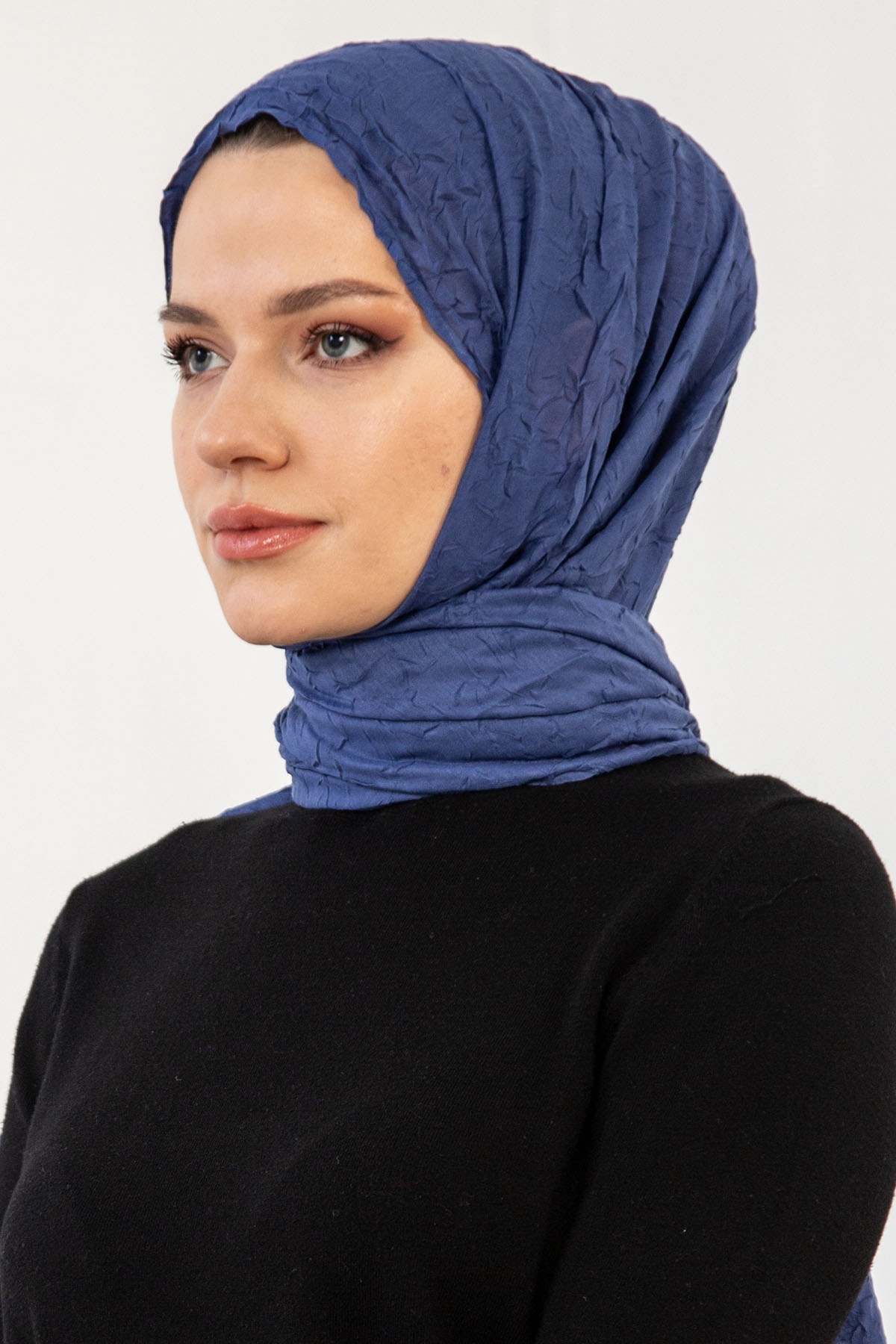 17114 Kraşli Bambu şal - Indigo - 2