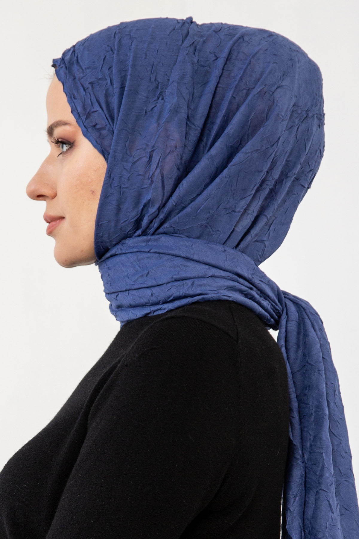 17114 Kraşli Bambu şal - Indigo - 3