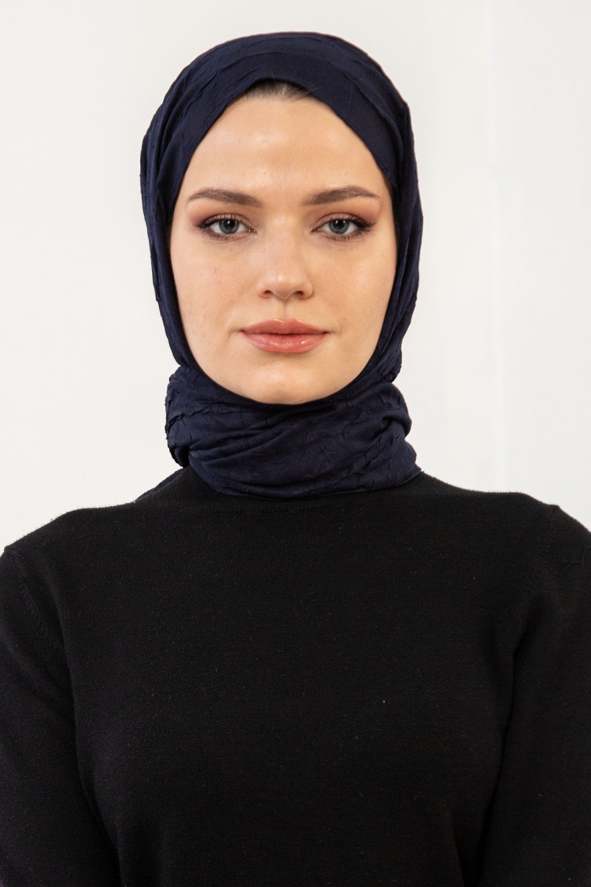 17114 Kraşli Bambu şal - Lacivert - 1