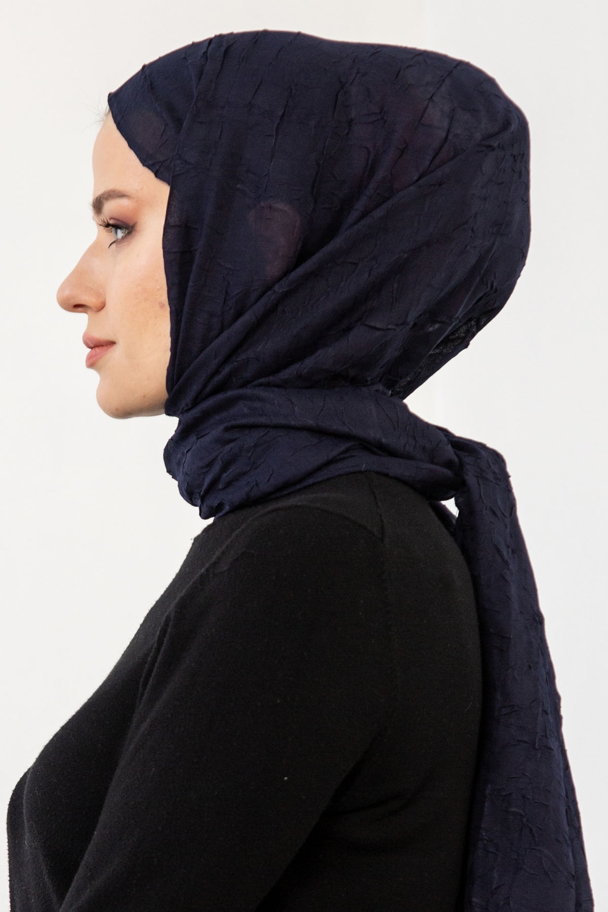 17114 Kraşli Bambu şal - Lacivert - 3