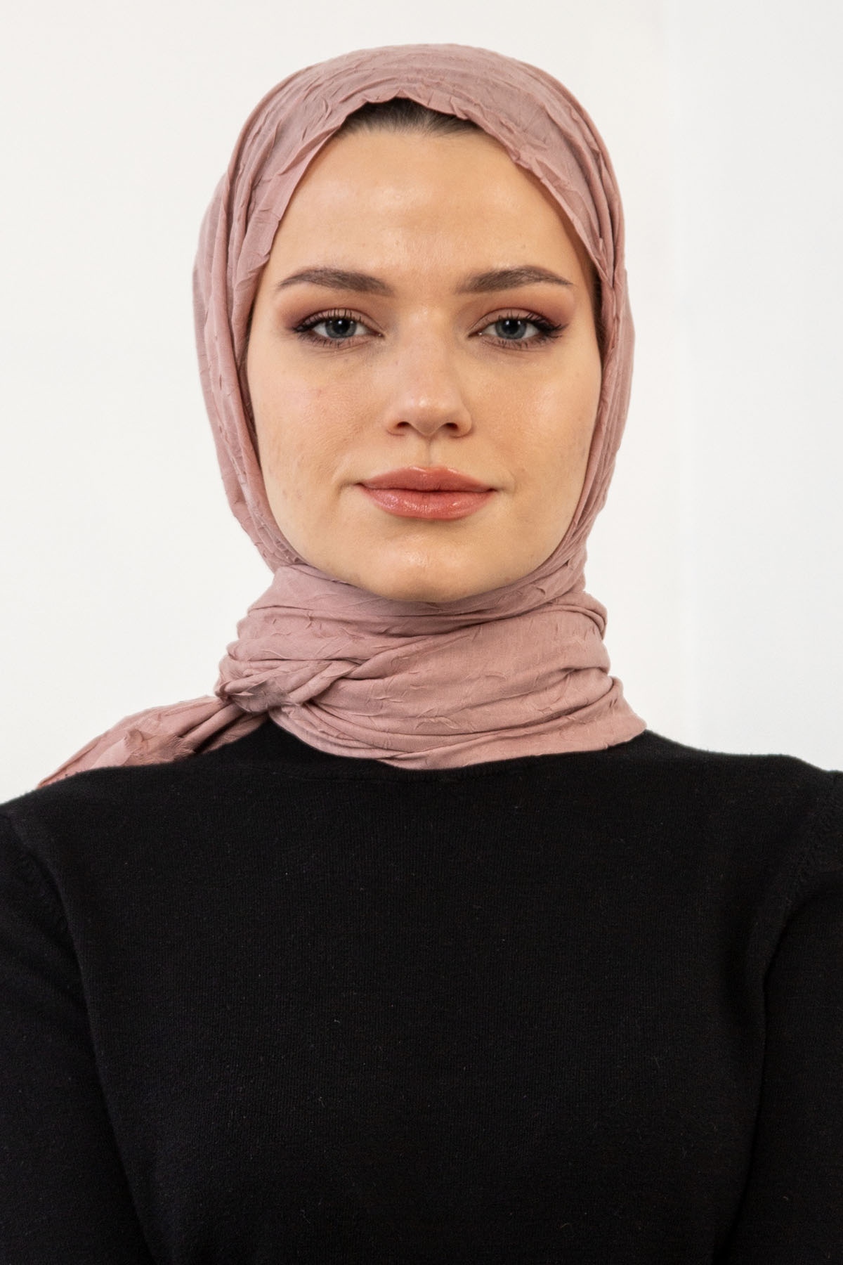 17114 Kraşli Bambu şal - Pudra - 1