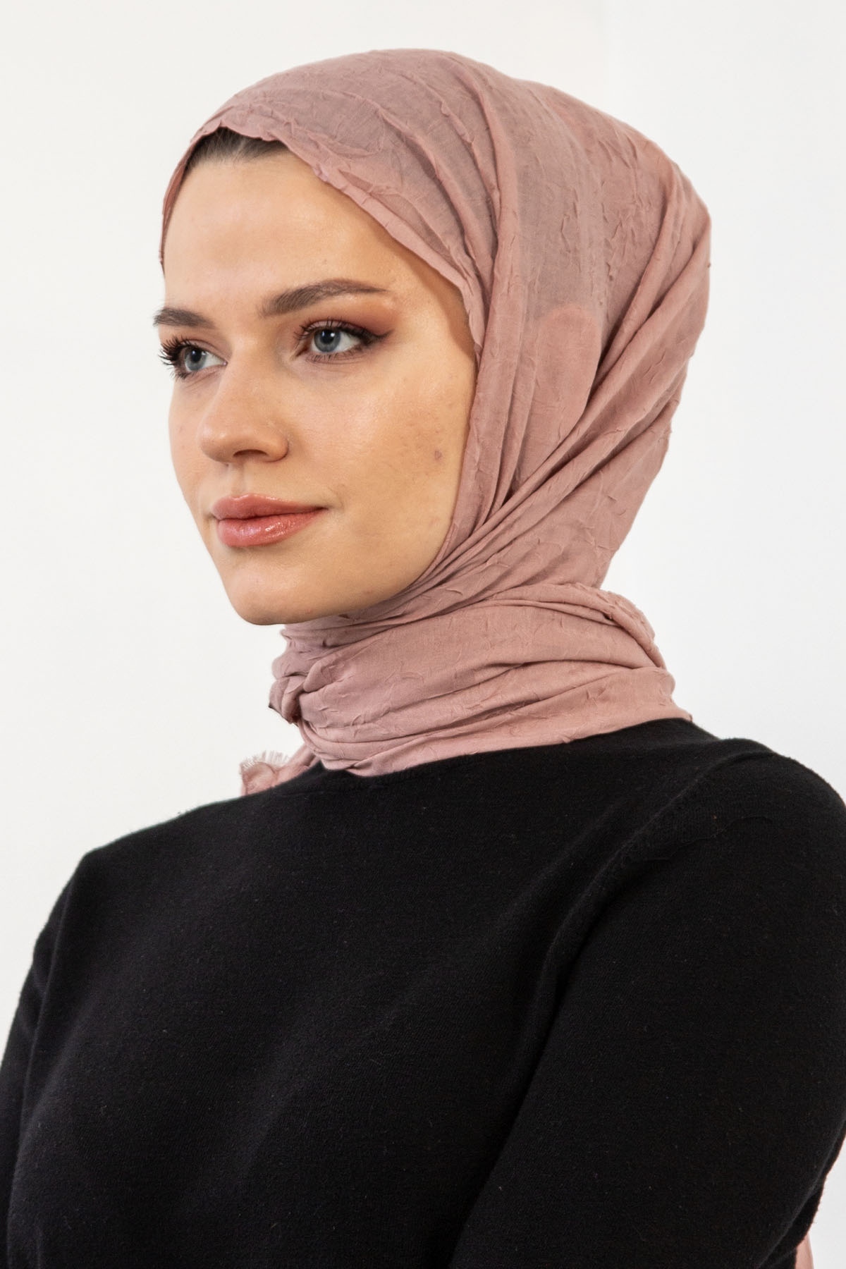 17114 Kraşli Bambu şal - Pudra - 2