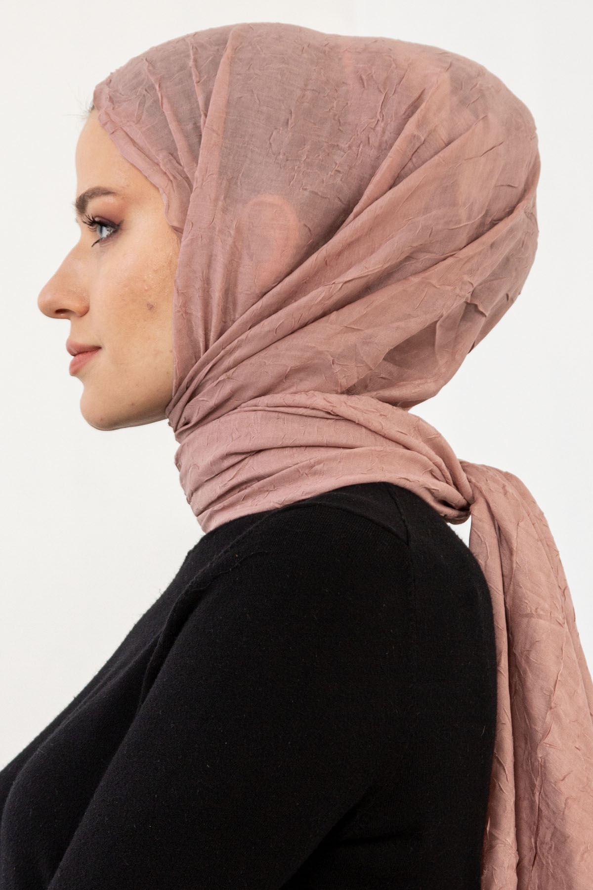 17114 Kraşli Bambu şal - Pudra - 3