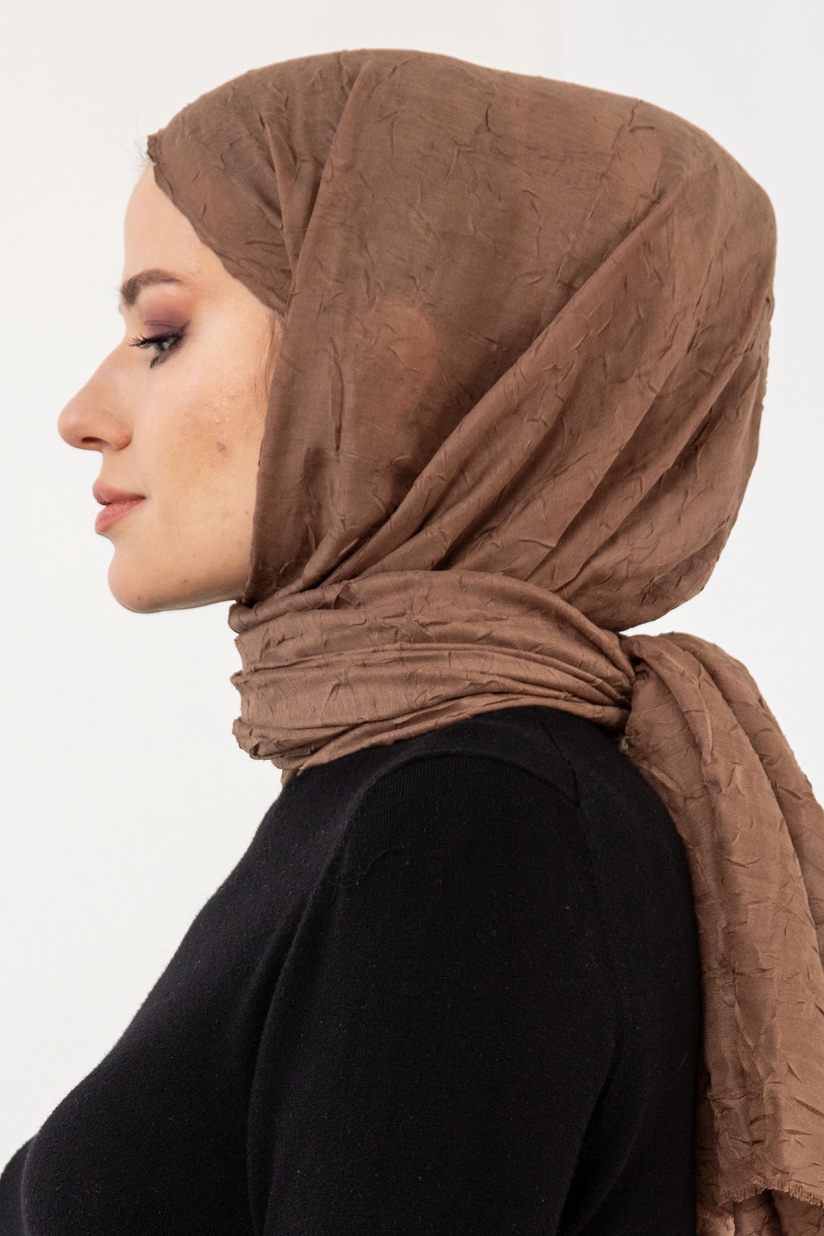 17114 Kraşli Bambu şal - S_kahve - 3