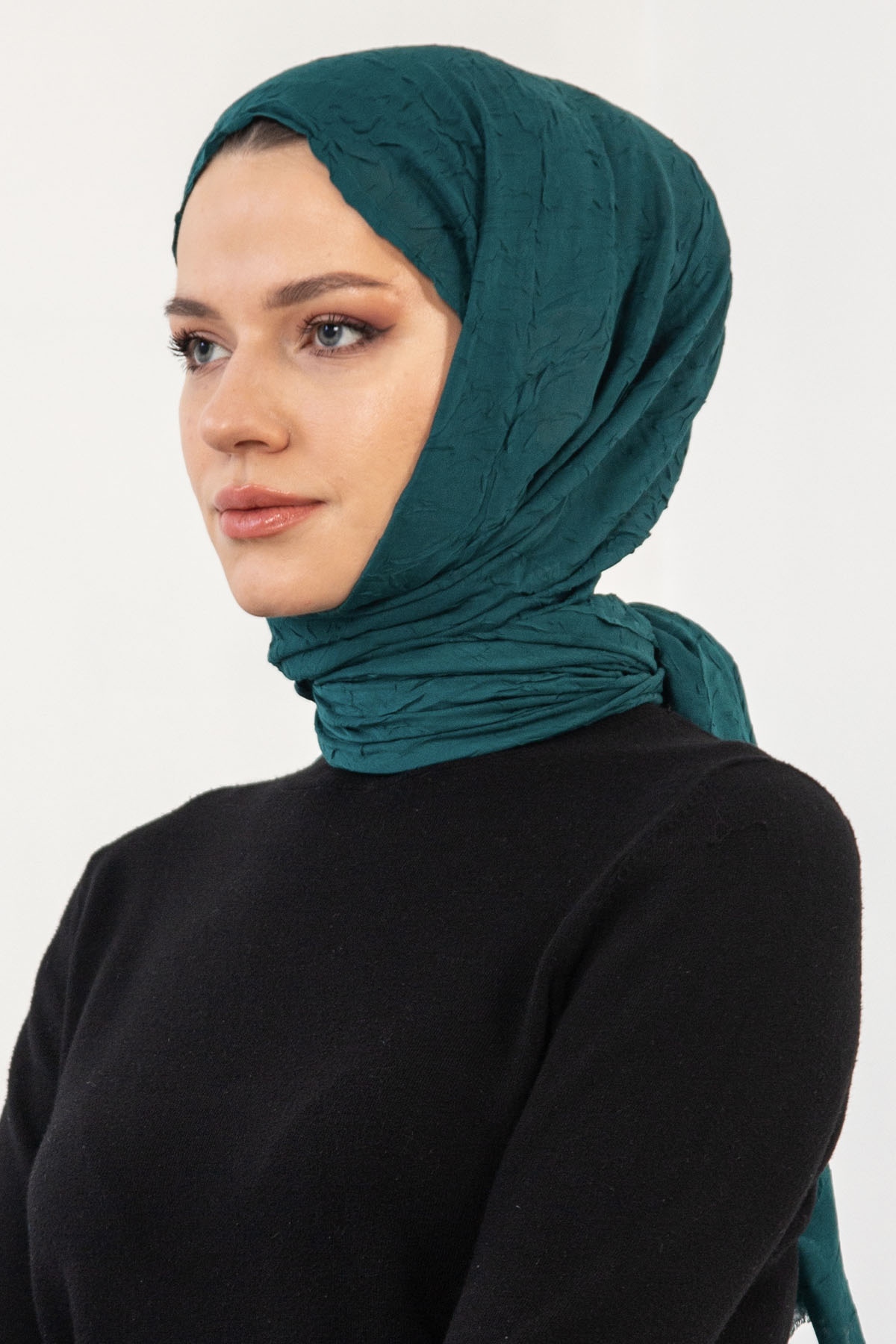 17114 Kraşli Bambu şal - Zumrut - 2