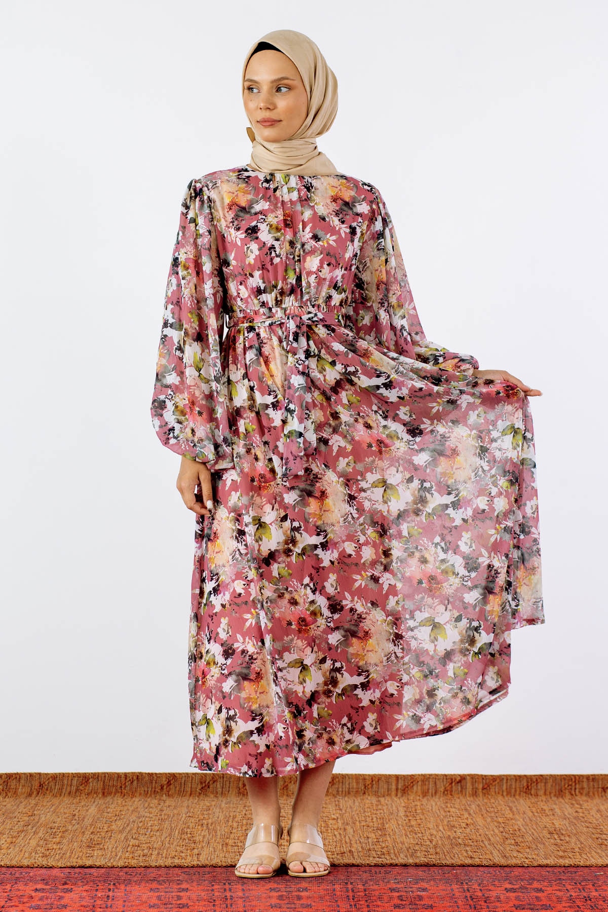 1713 şifon Elbise S-xl - Pudra - 1