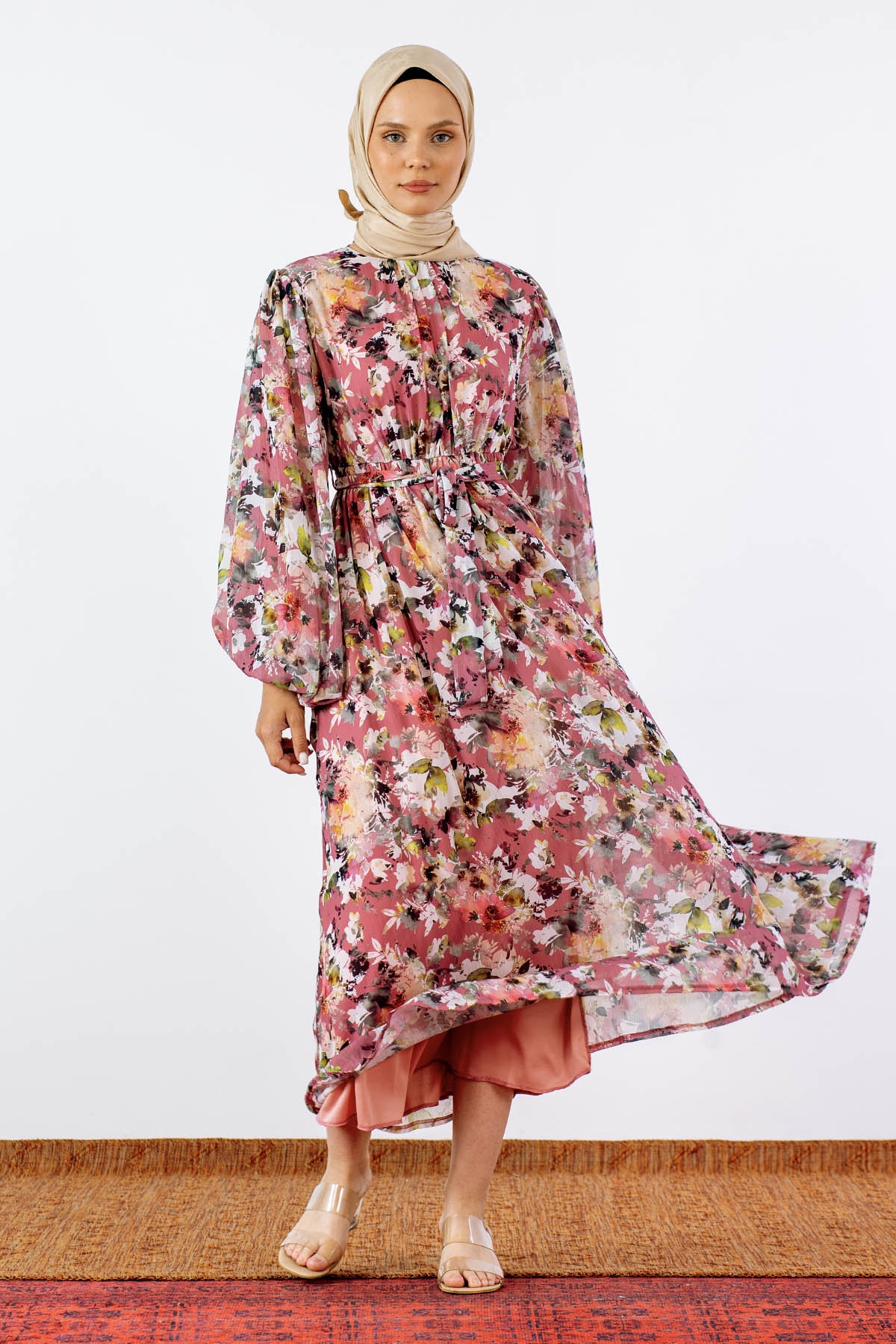 1713 şifon Elbise S-xl - Pudra - 2