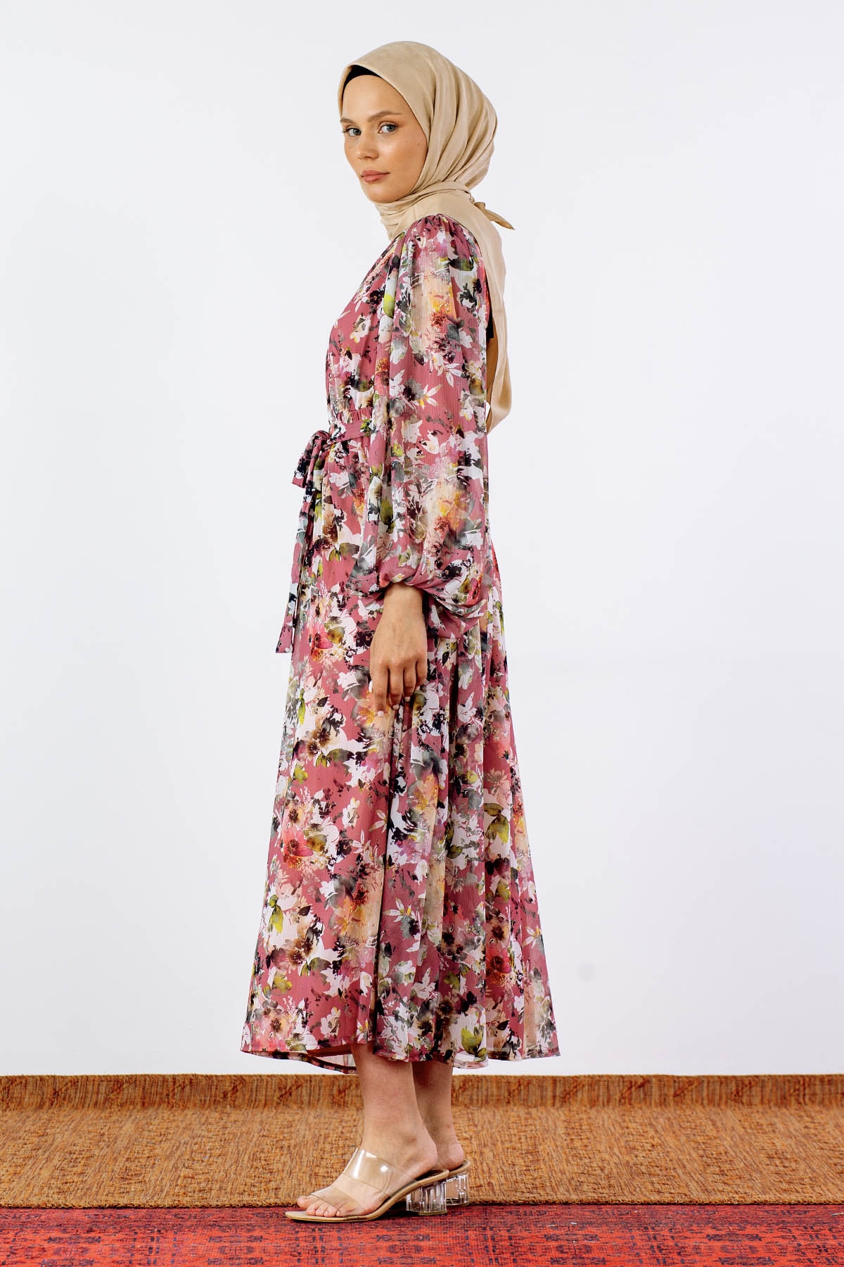 1713 şifon Elbise S-xl - Pudra - 3