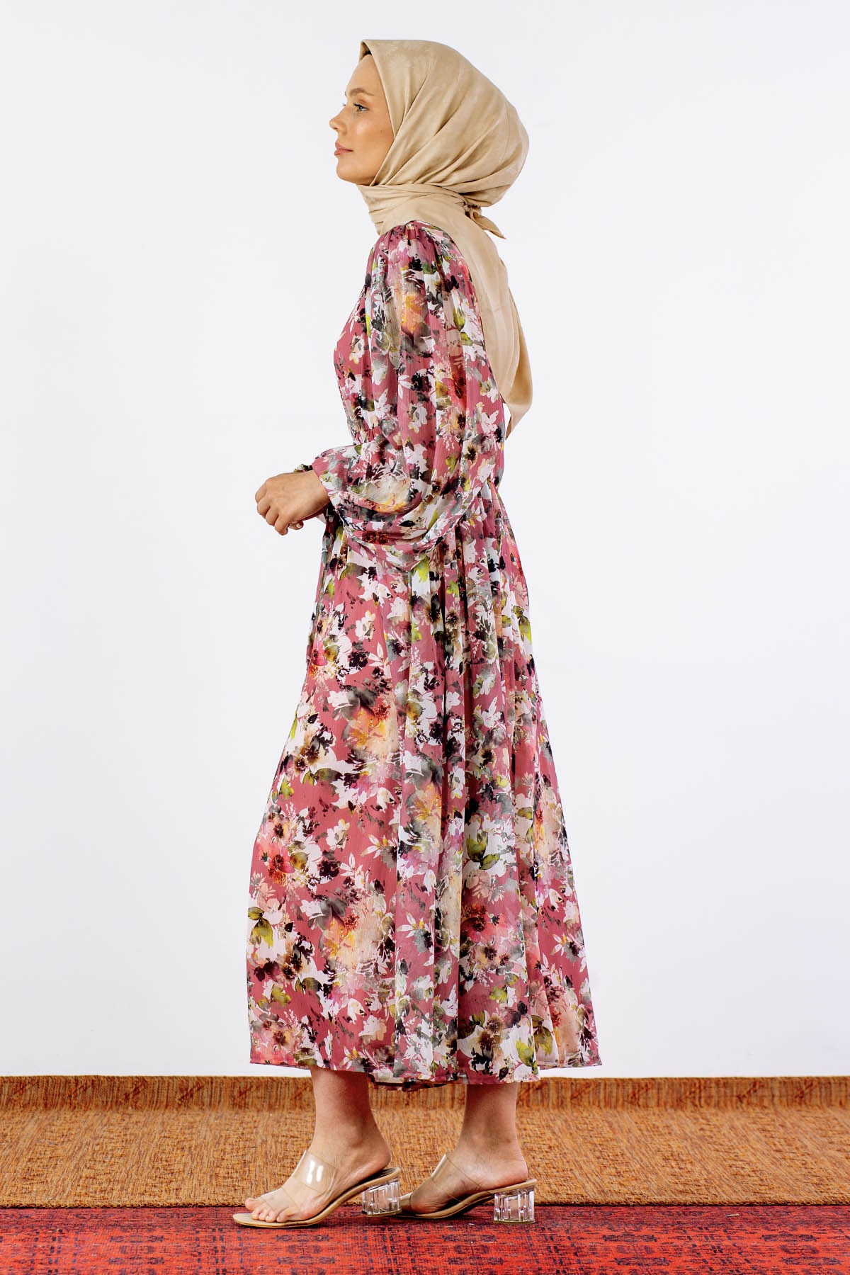 1713 şifon Elbise S-xl - Pudra - 4