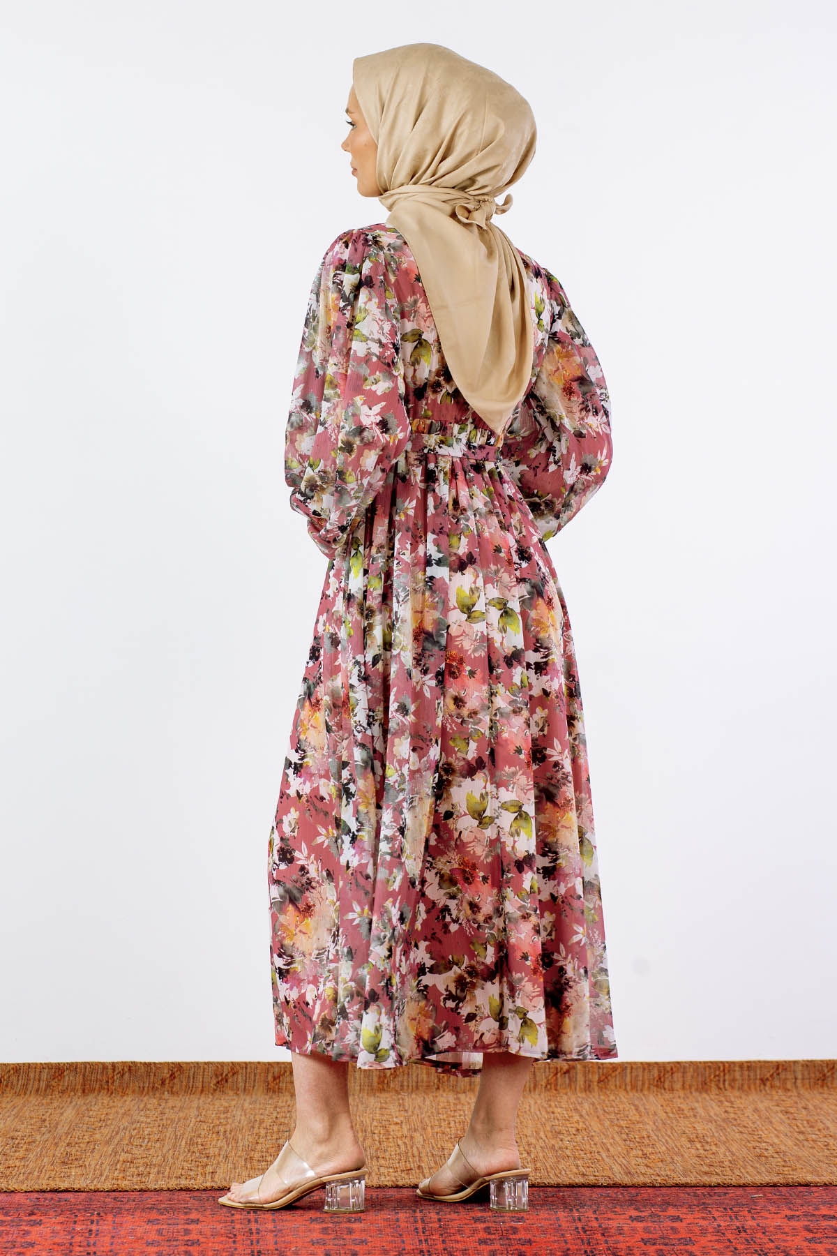 1713 şifon Elbise S-xl - Pudra - 5