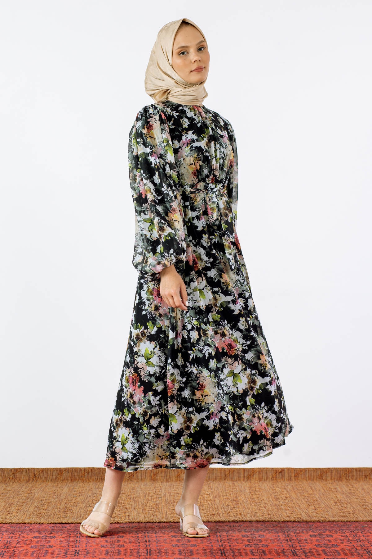 1713 şifon Elbise S-xl - Siyah - 1