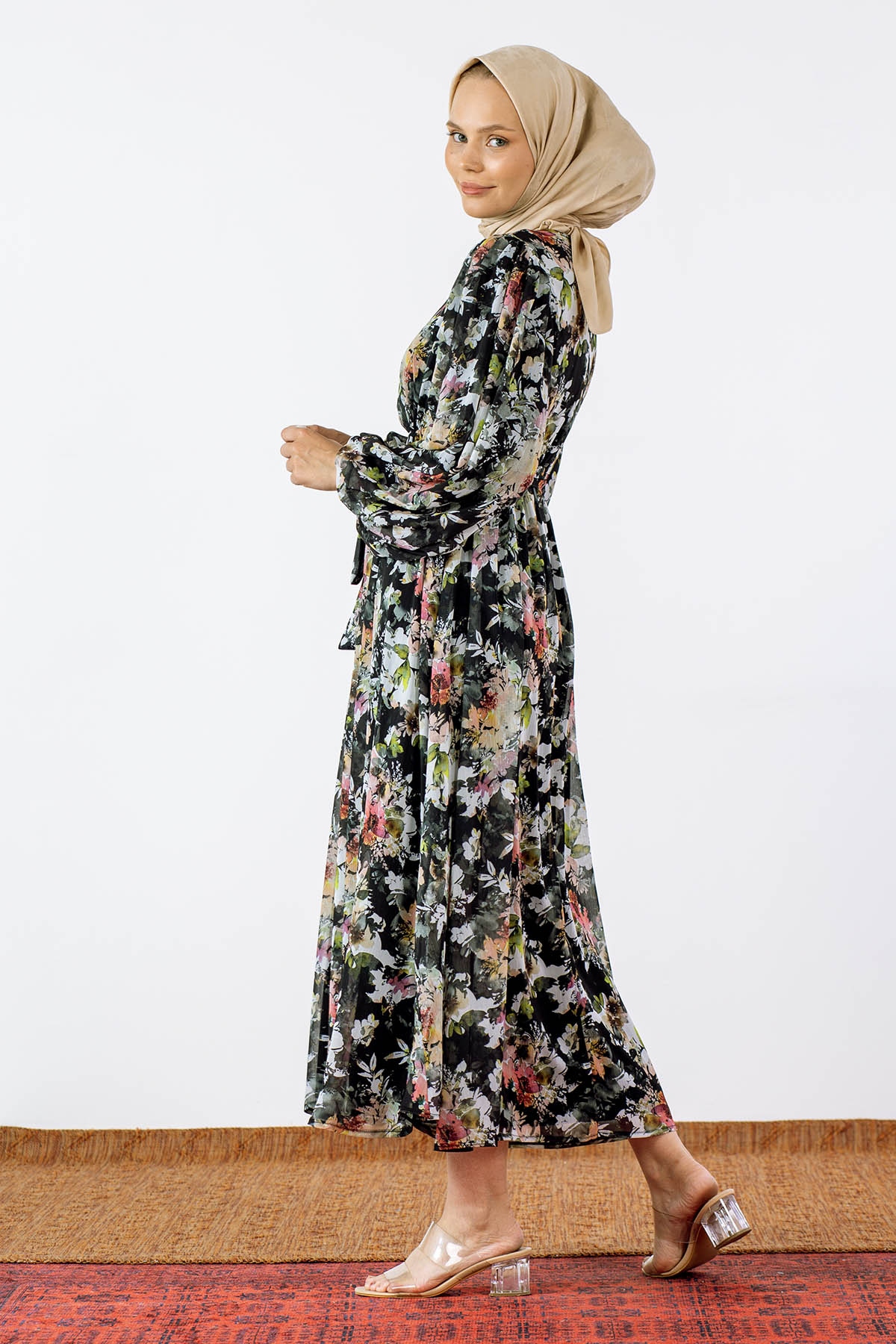 1713 şifon Elbise S-xl - Siyah - 2