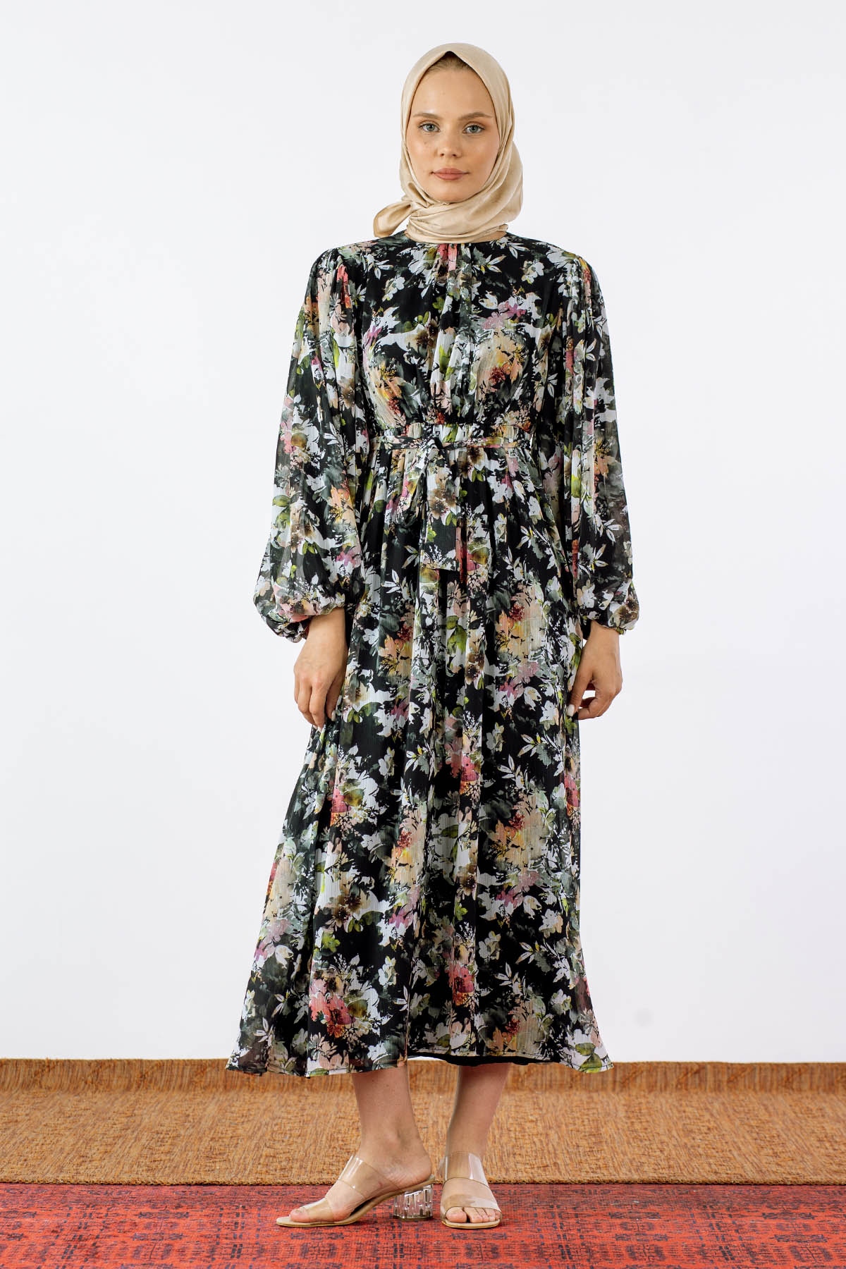 1713 şifon Elbise S-xl - Siyah - 3