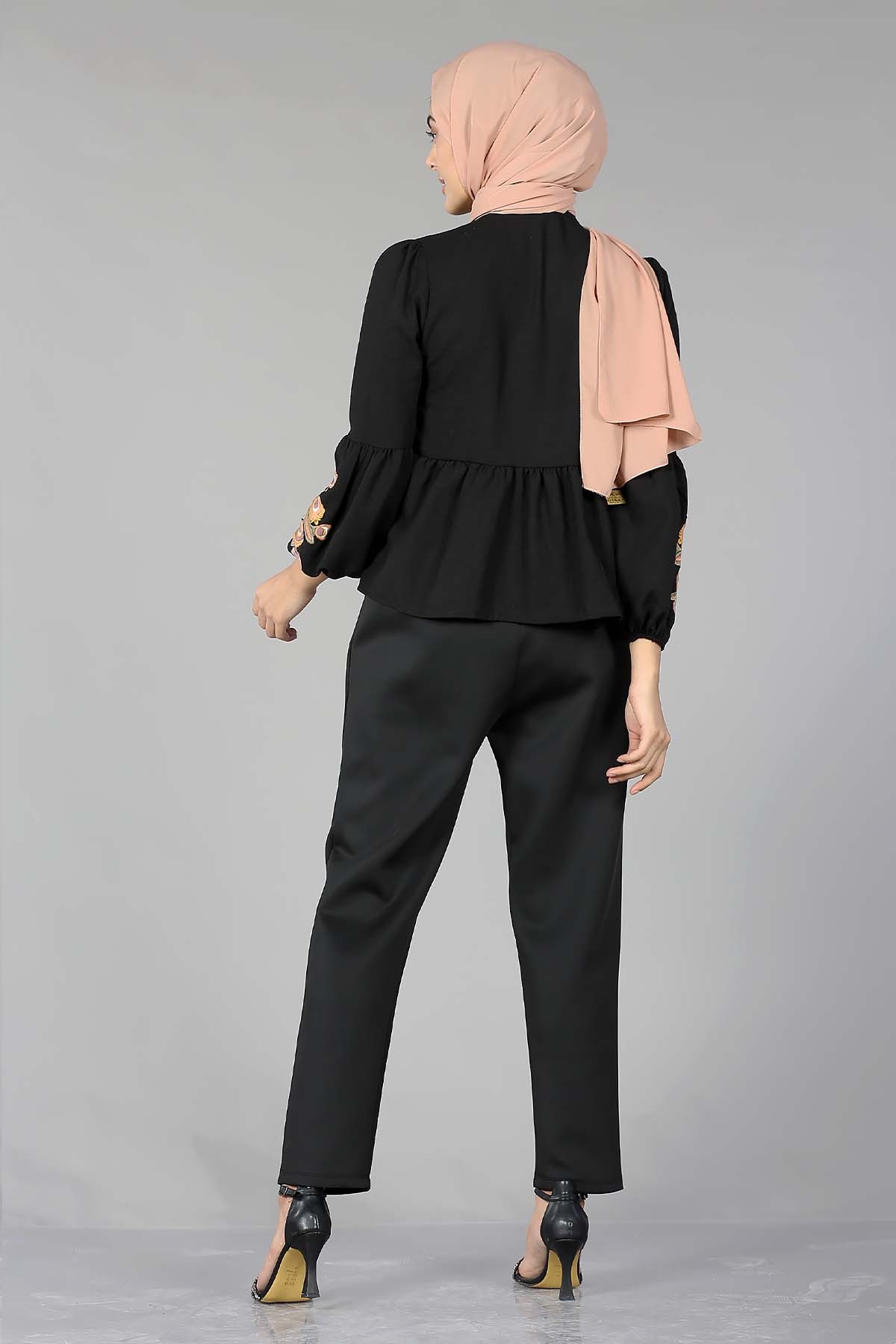 1736 Bluz 38-44 ççk Nkş - Siyah - 4