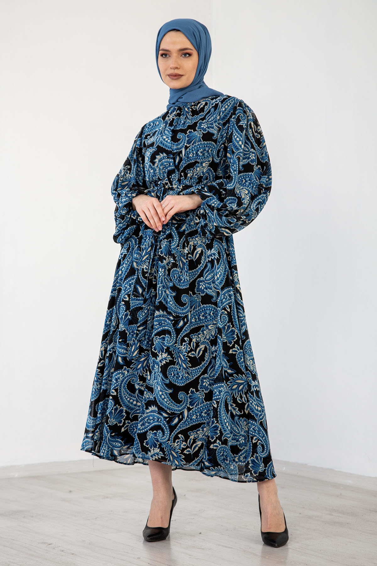 1743 Elbise S-m-l-xl şal - Mavi - 1