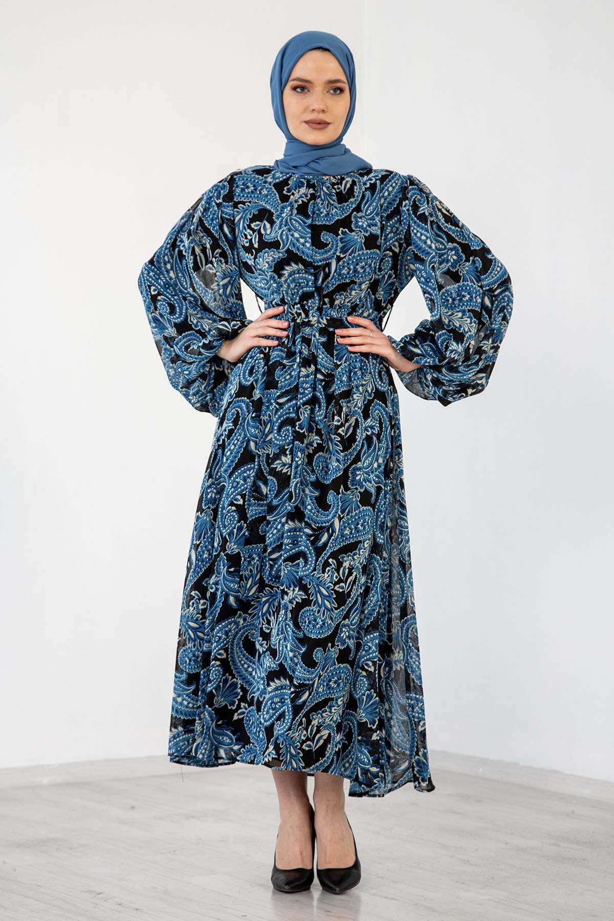 1743 Elbise S-m-l-xl şal - Mavi - 2