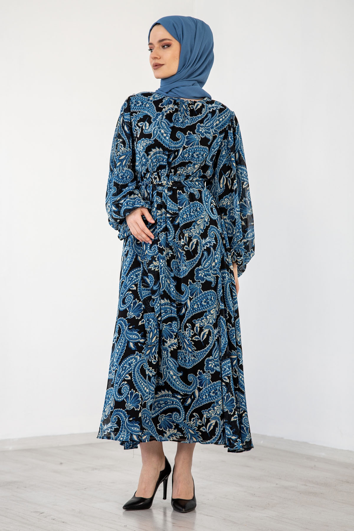 1743 Elbise S-m-l-xl şal - Mavi - 3