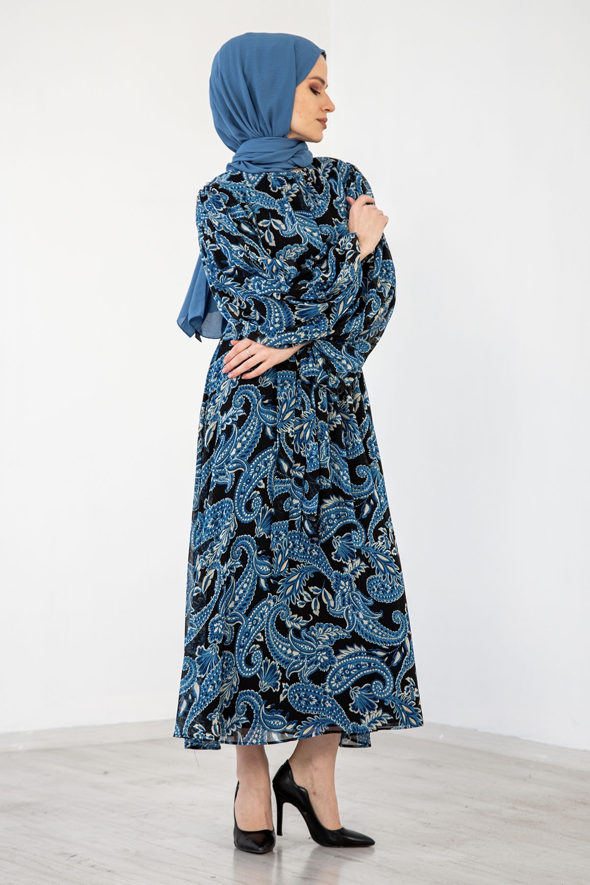 1743 Elbise S-m-l-xl şal - Mavi - 4