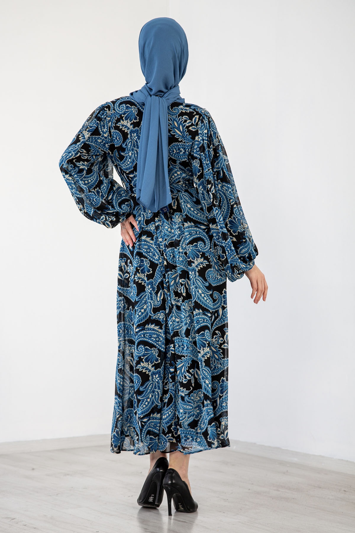 1743 Elbise S-m-l-xl şal - Mavi - 5