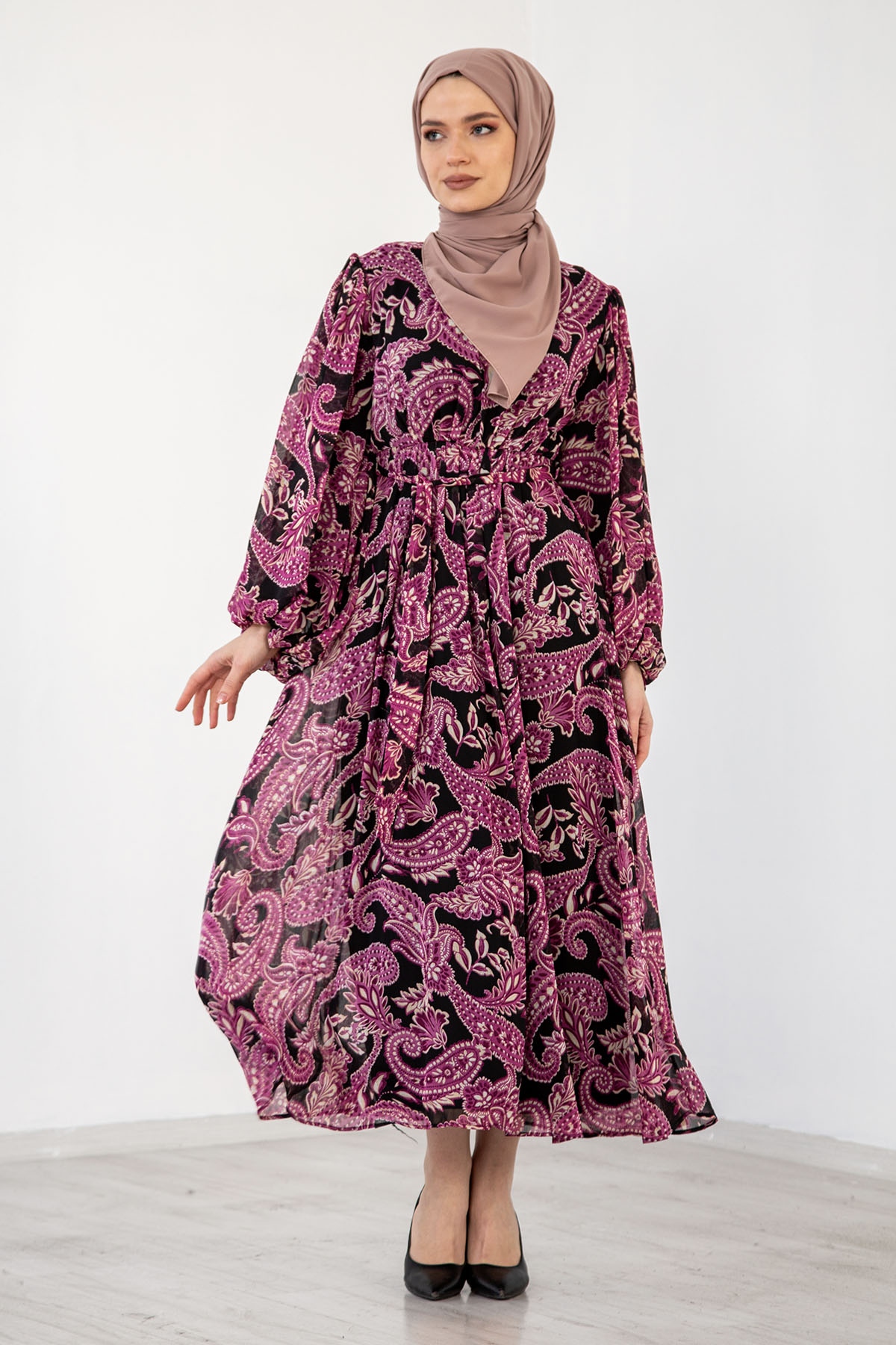 1743 Elbise S-m-l-xl şal - Mor - 1