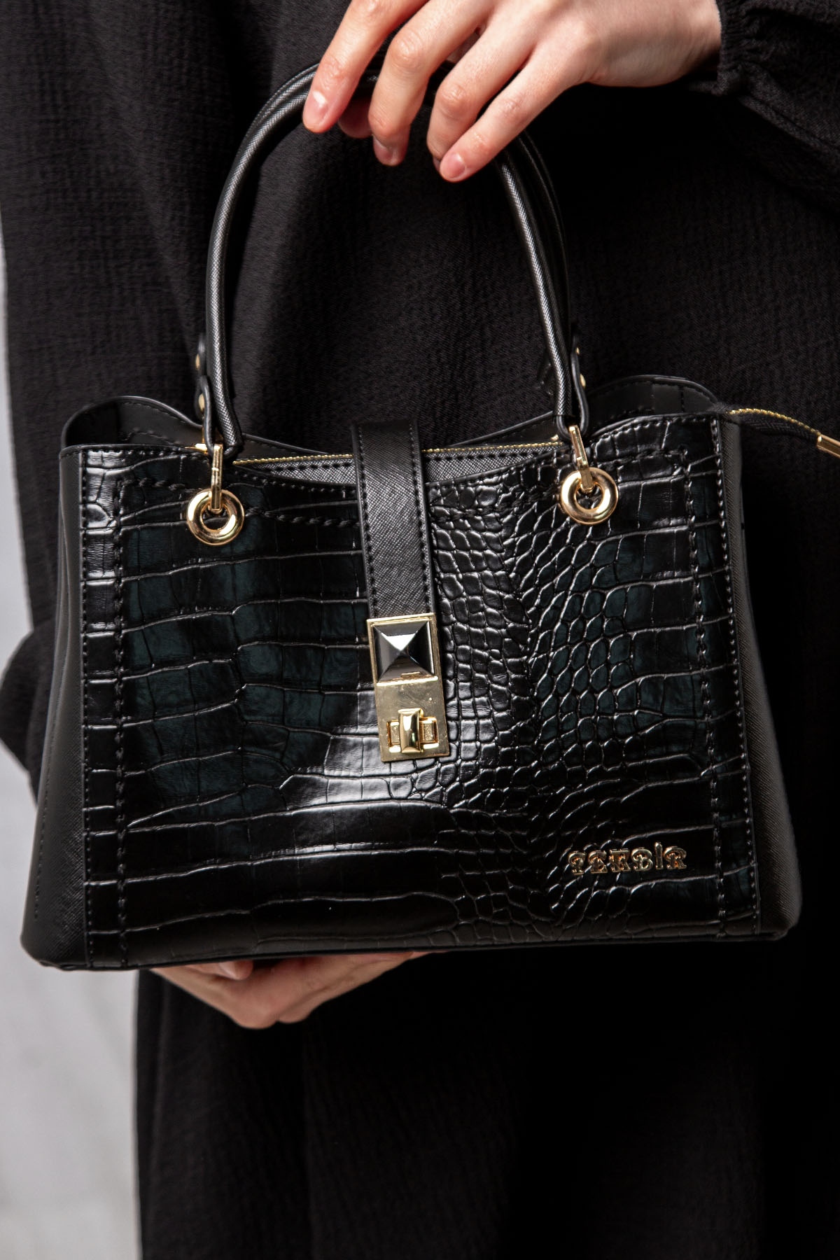 1801 çanta - Siyah Kroko - 1