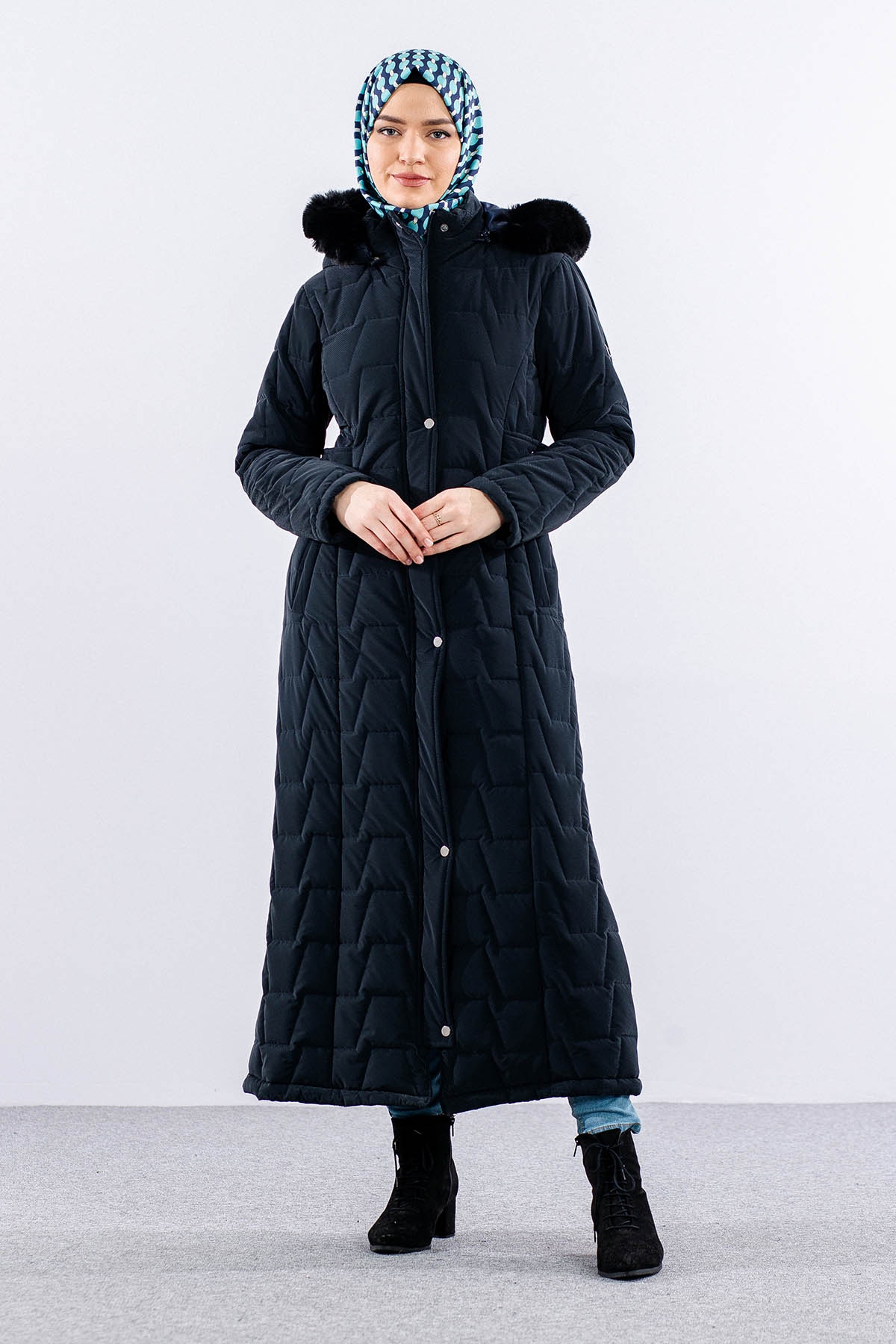 1989 Kapitone Manto 38-48 - Lacivert - 2