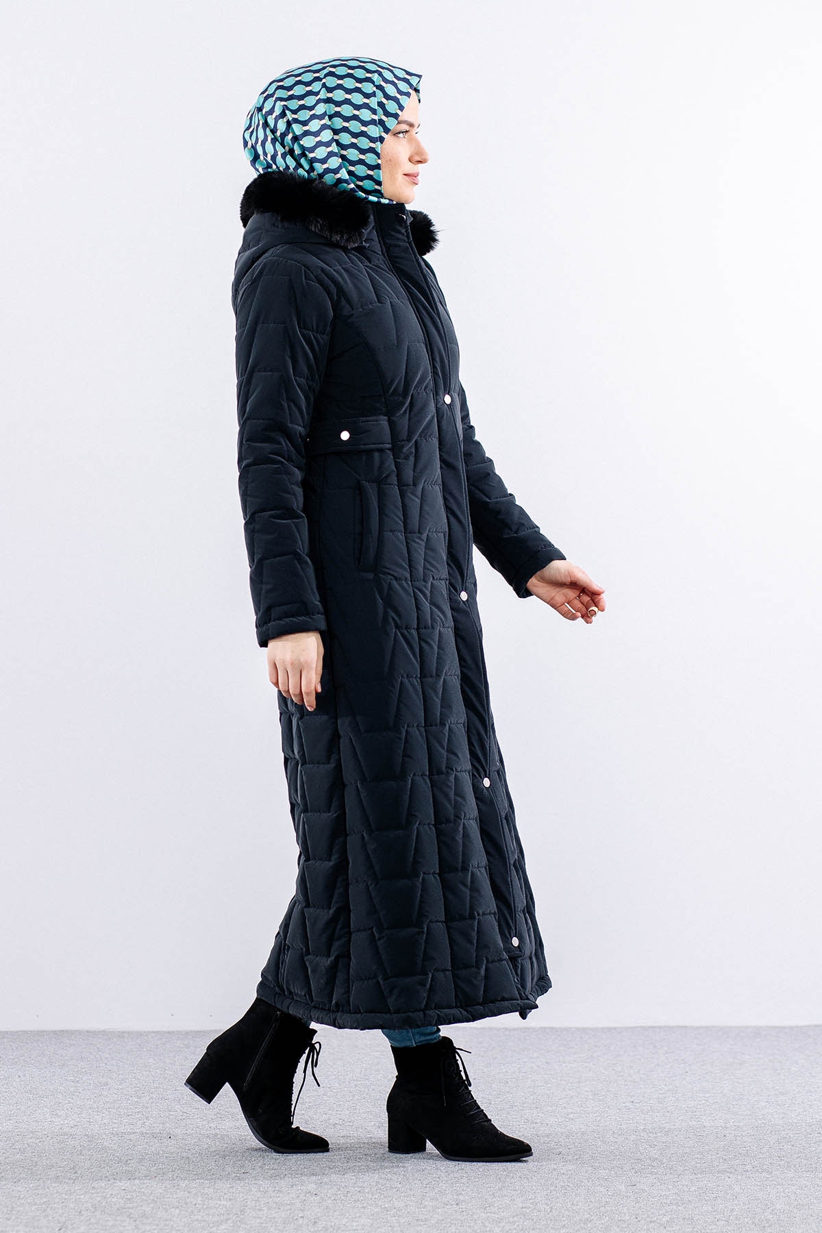 1989 Kapitone Manto 38-48 - Lacivert - 5