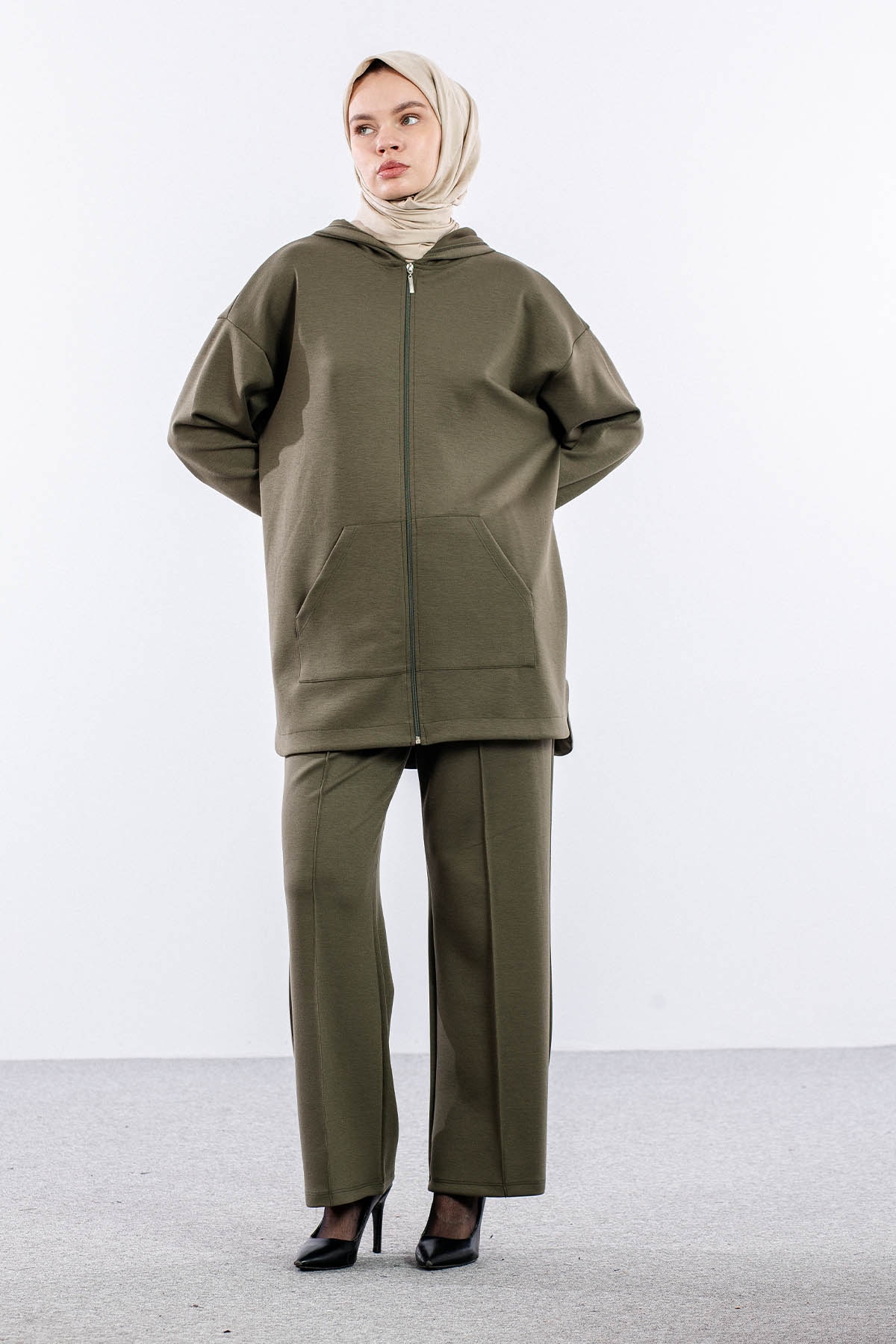 2027 Takim 42-46 Kanguru Cep Fermuarli - Haki - 2