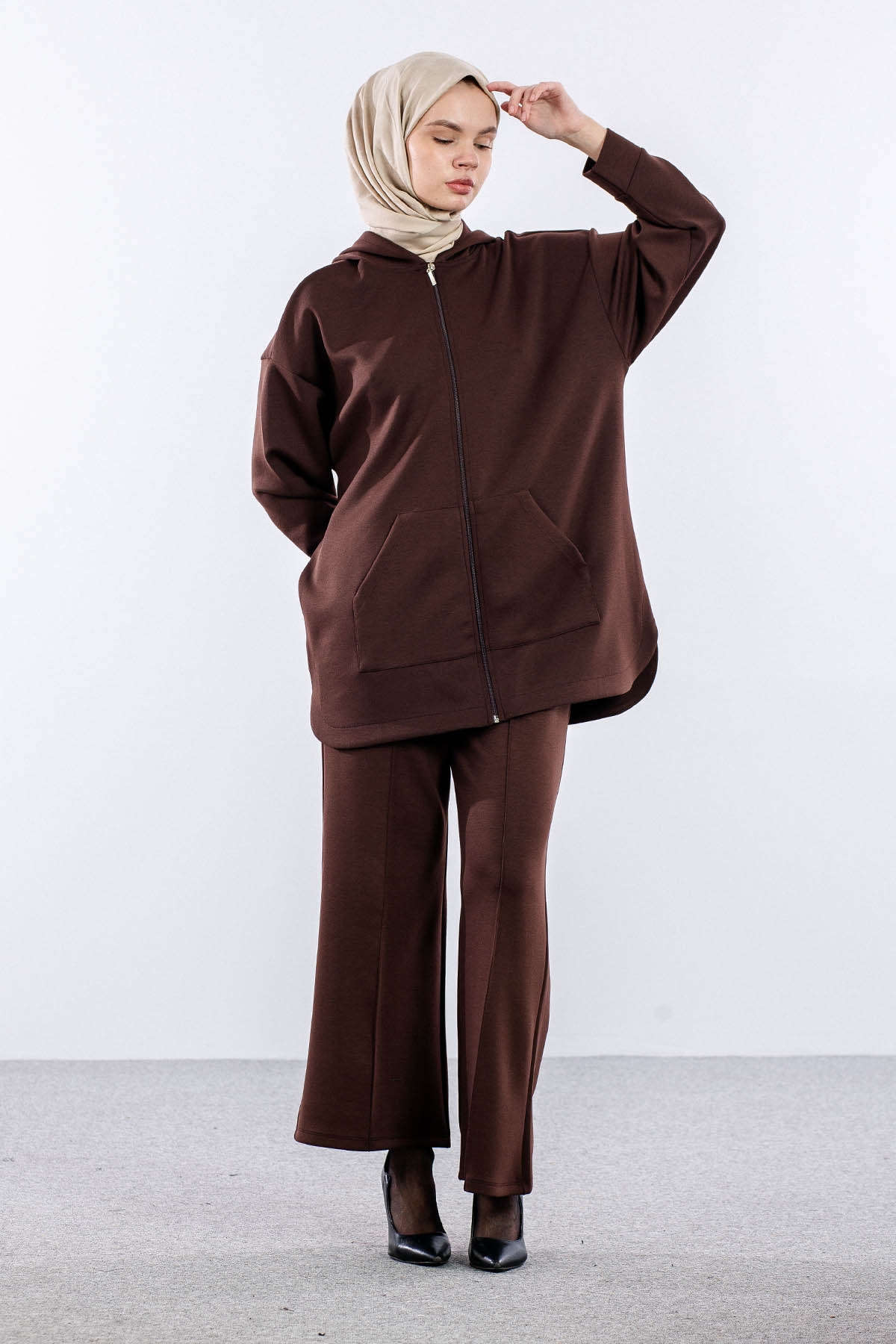 2027 Takim 42-46 Kanguru Cep Fermuarli - K_kahve - 3