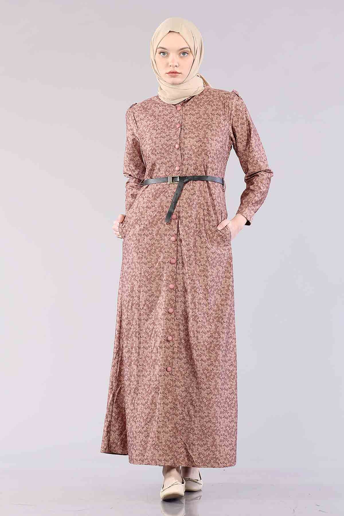 20344 Elbise 38-46 Düğme - Gul - 2