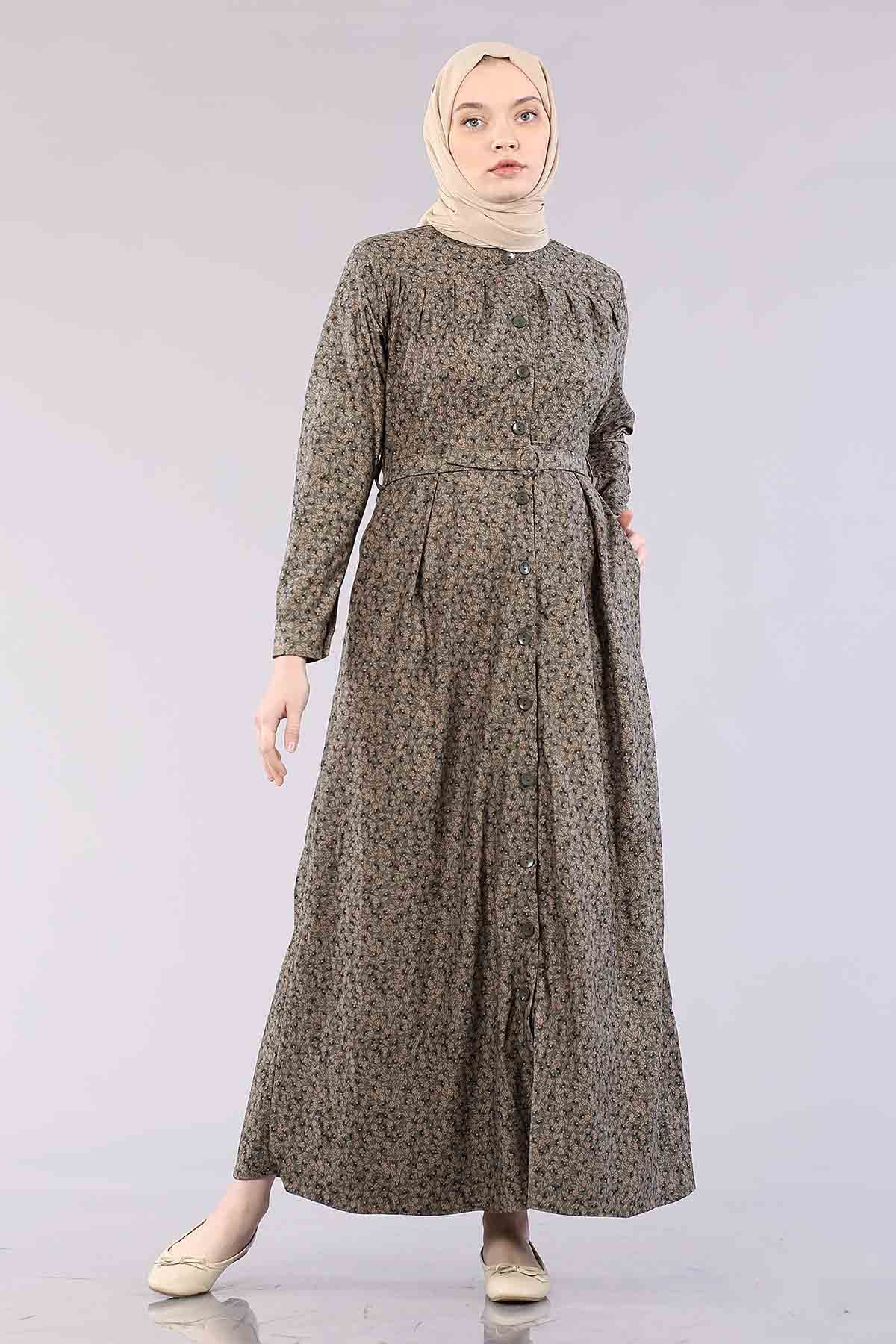 20344 Elbise 38-46 Düğme - Haki - 1