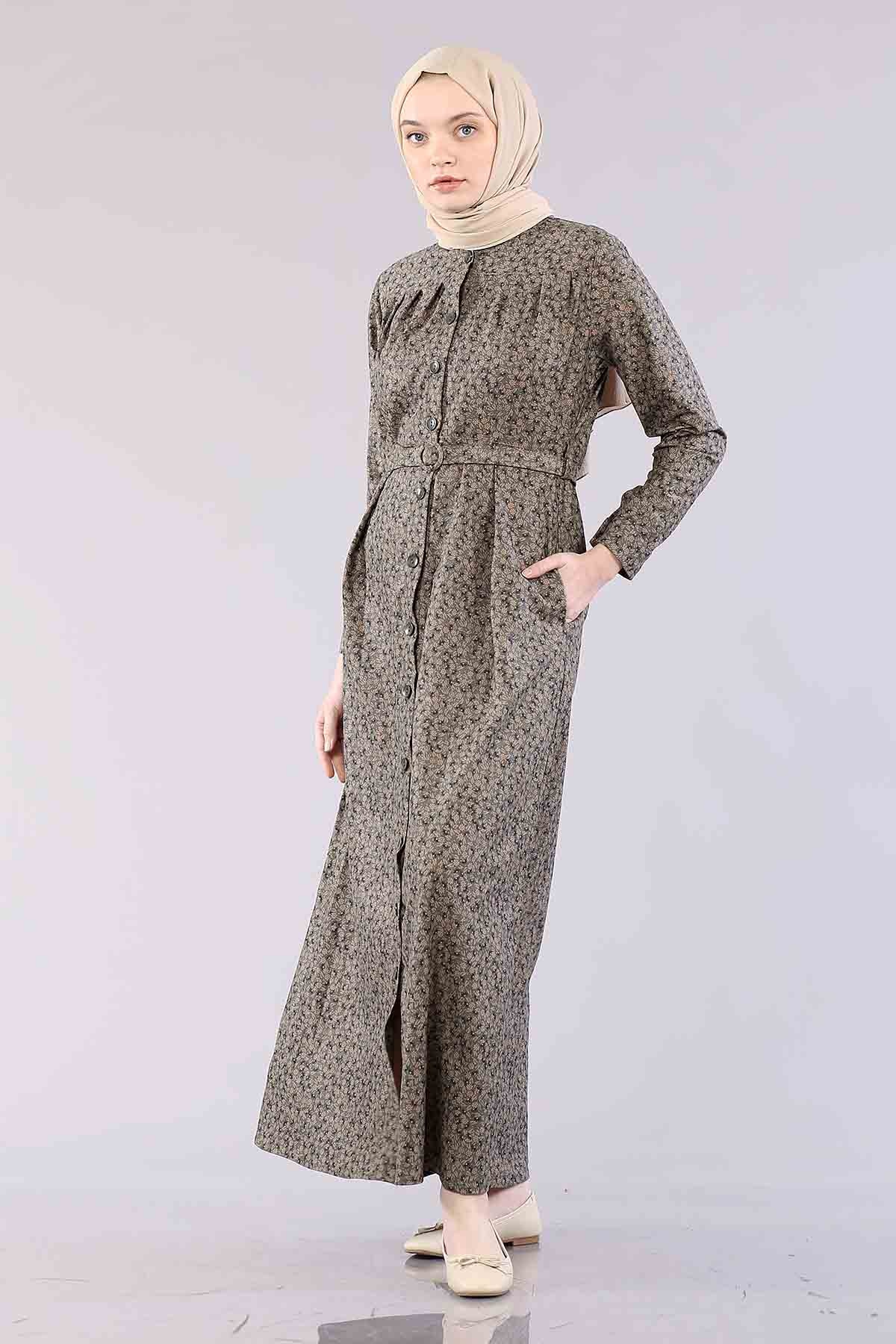 20344 Elbise 38-46 Düğme - Haki - 2